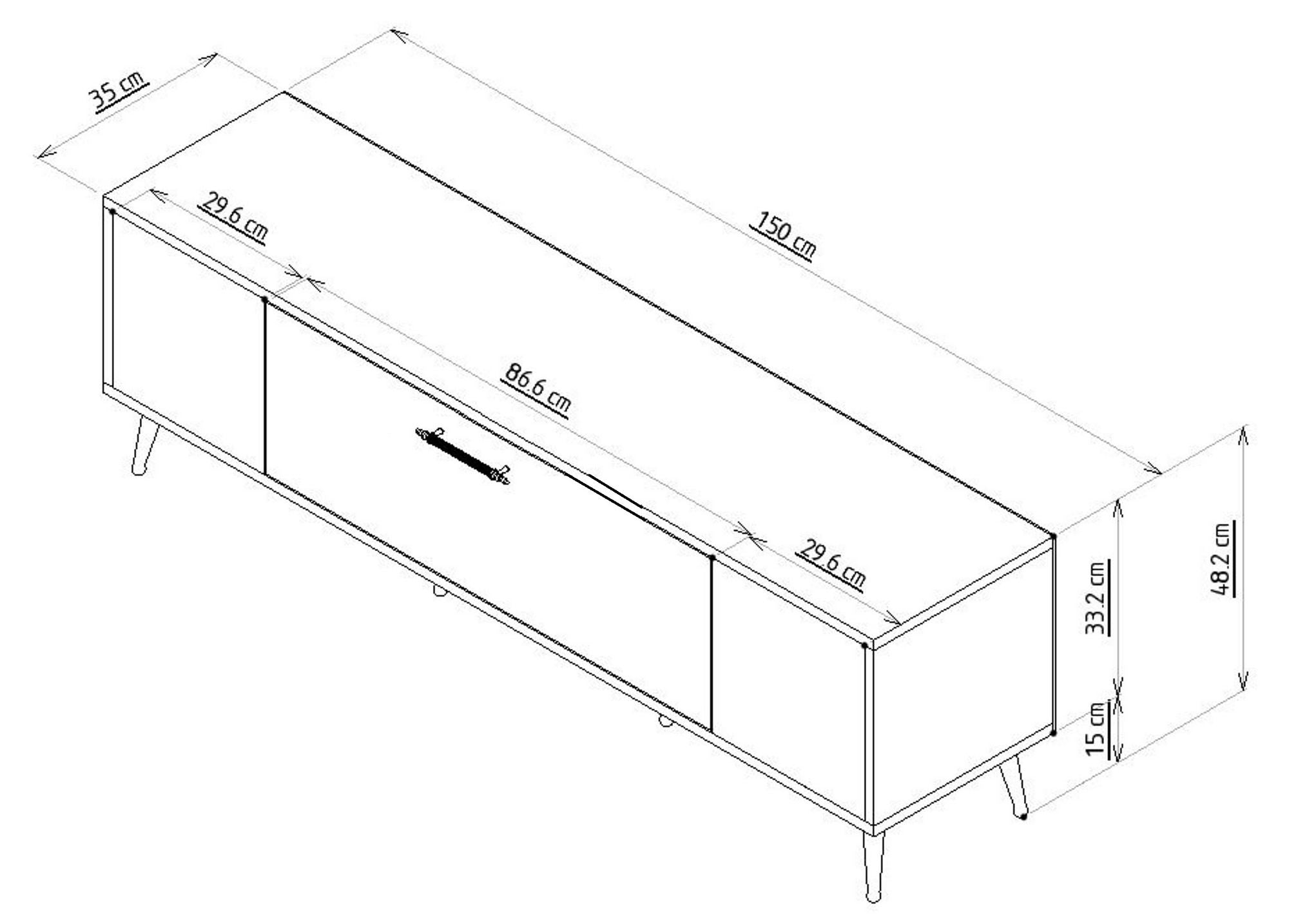 Móvel de TV – 150 cm x 48,2 cm x 35 cm – Branco e Dourado – Painel de Partículas