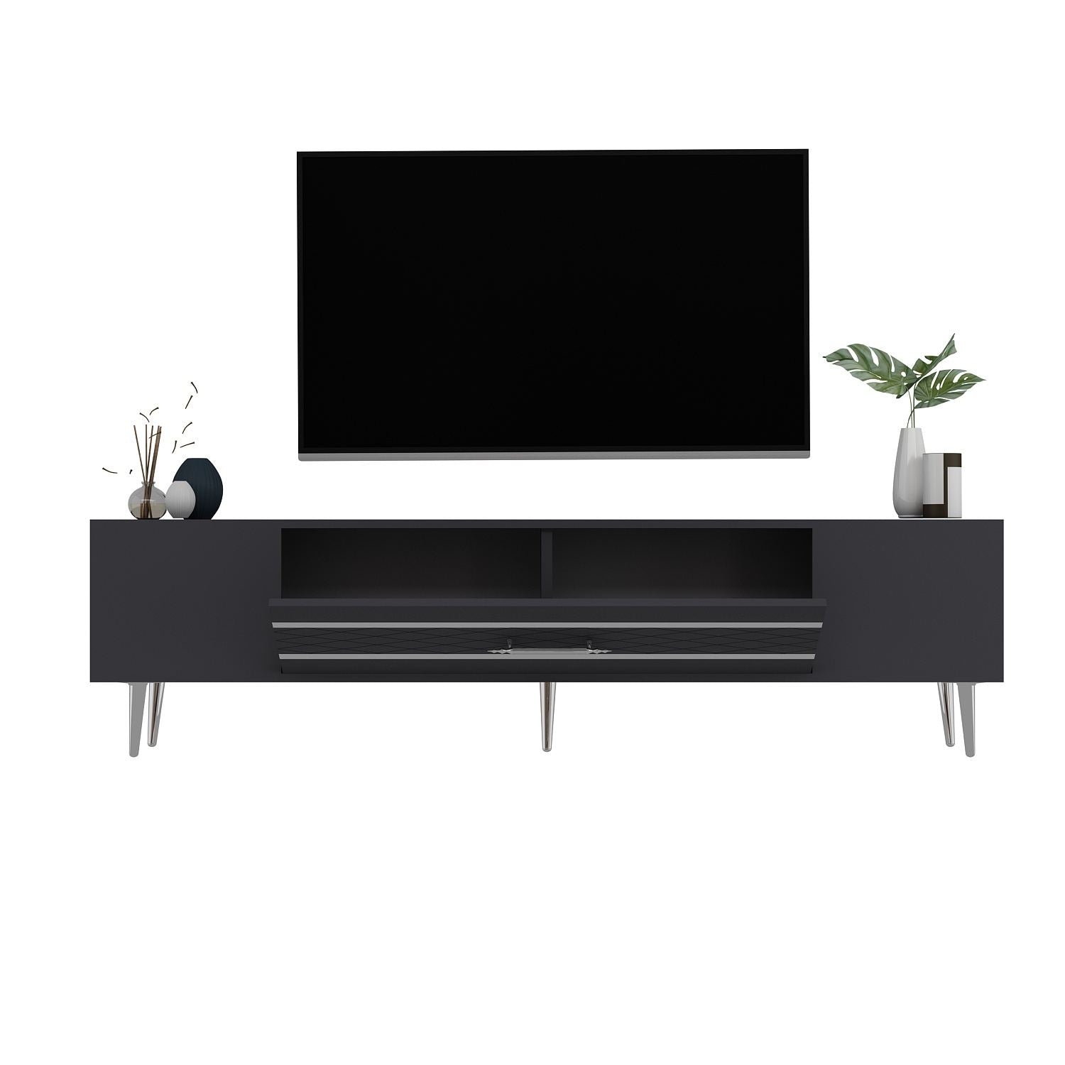 Móvel de TV – 150 cm x 48,2 cm x 35 cm – Antracite e Prata – Painel de Partículas