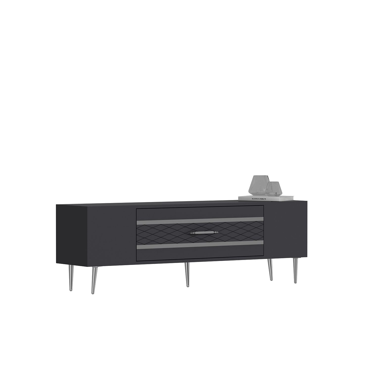 Móvel de TV – 150 cm x 48,2 cm x 35 cm – Antracite e Prata – Painel de Partículas