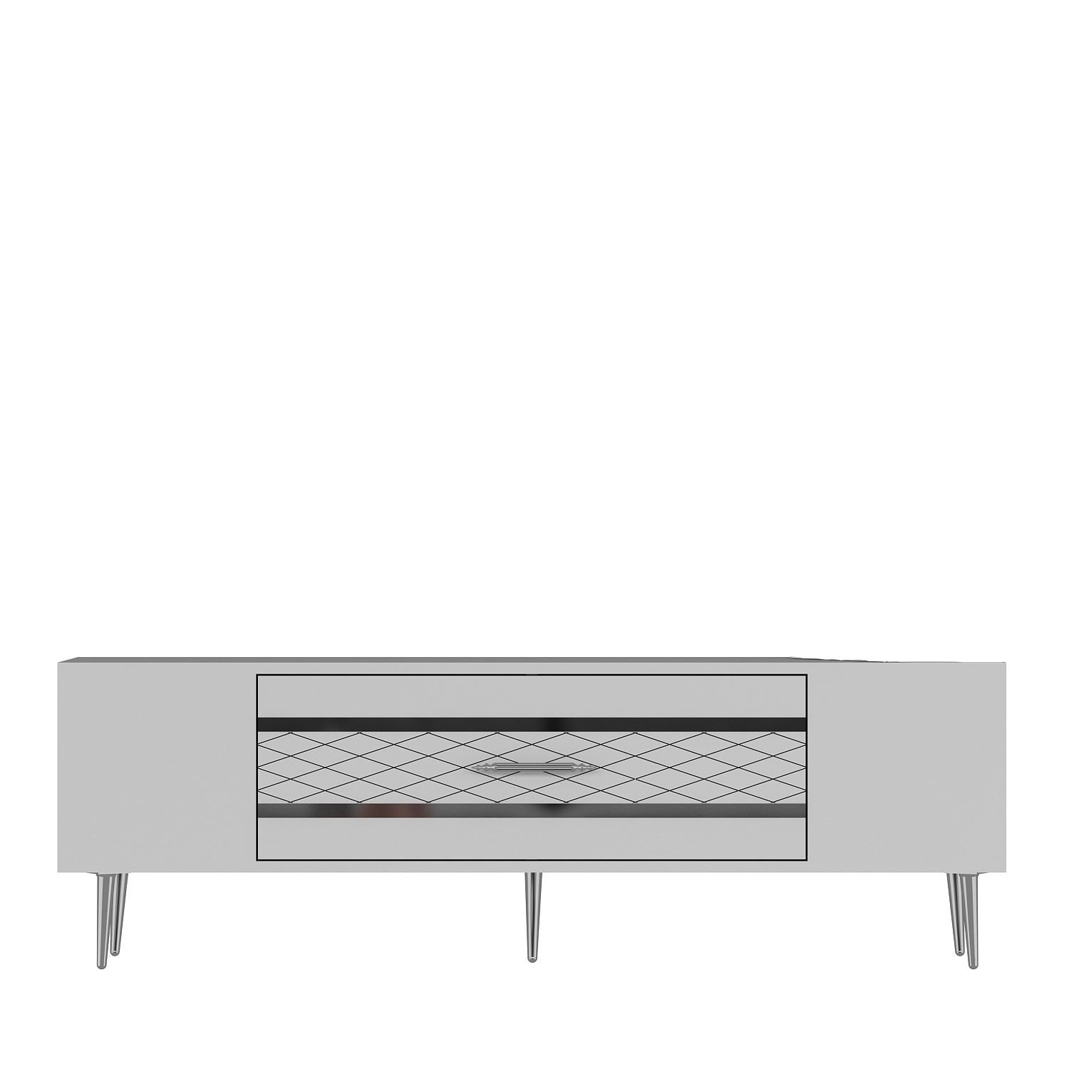 Móvel de TV – 150 cm x 48,2 cm x 35 cm – Branco e Prata – Painéis de partículas revestidos a melamina