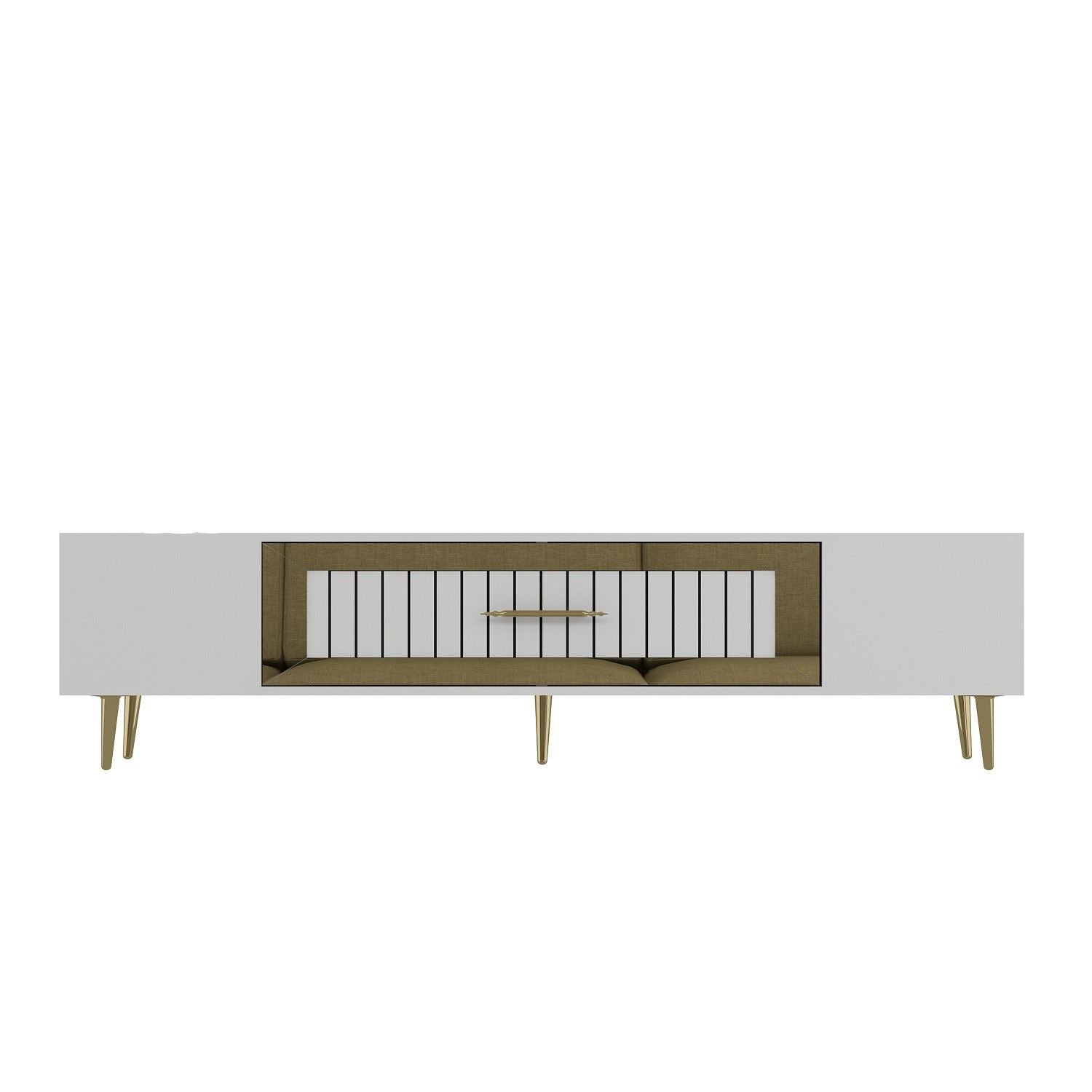 Móvel de TV – 150 cm x 48,2 cm x 29,6 cm – Branco e Dourado – Painéis de Partículas