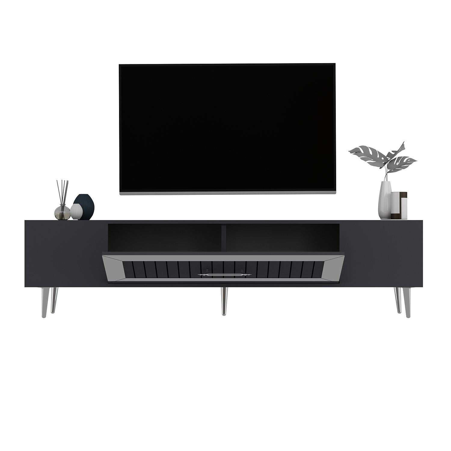Móvel de TV – 150 cm x 48,2 cm x 29,6 cm – Antracite e Prata – Painel de Partículas revestido a Melamina