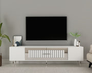 Móvel de TV – 150 cm x 48,2 cm x 29,6 cm – Branco e Prata – Painéis de partículas revestidos a melamina