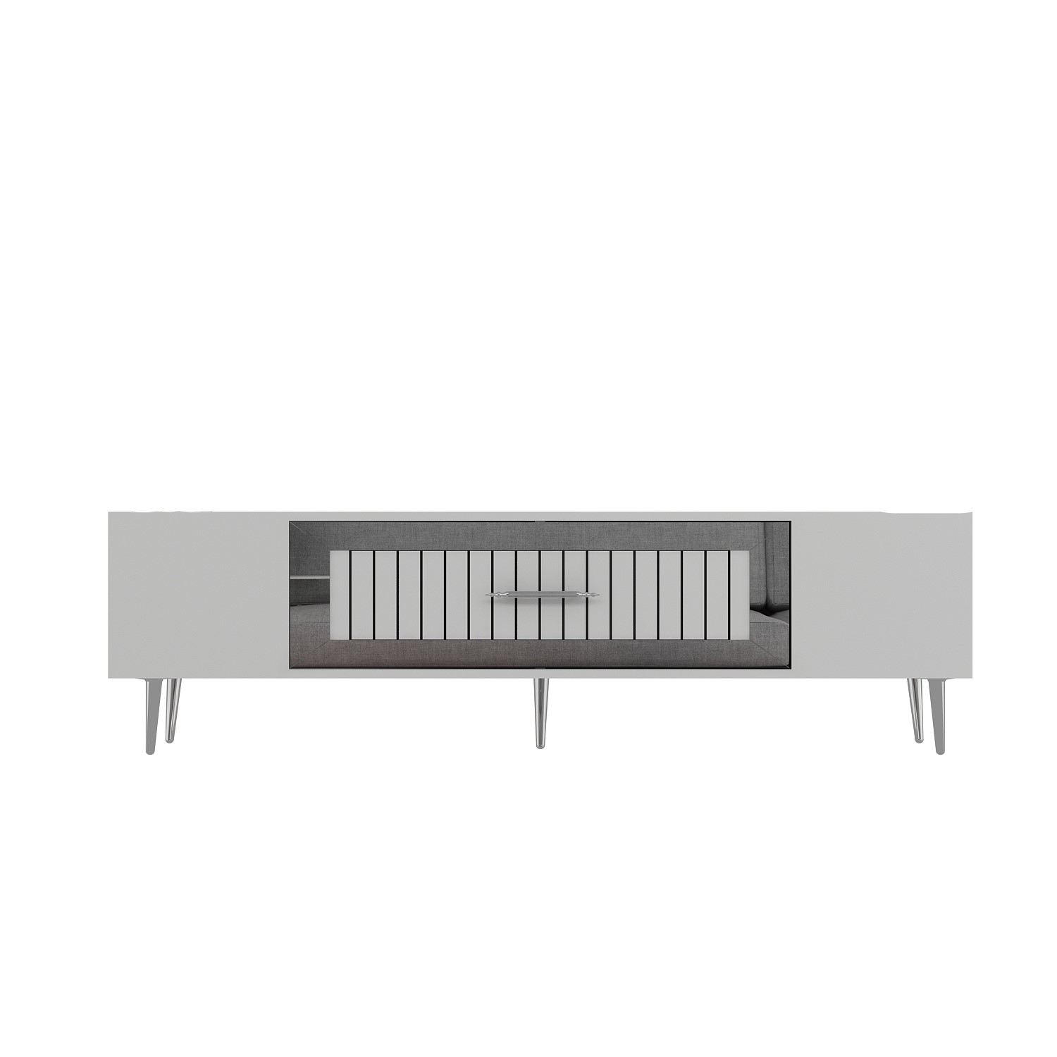 Móvel de TV – 150 cm x 48,2 cm x 29,6 cm – Branco e Prata – Painéis de partículas revestidos a melamina
