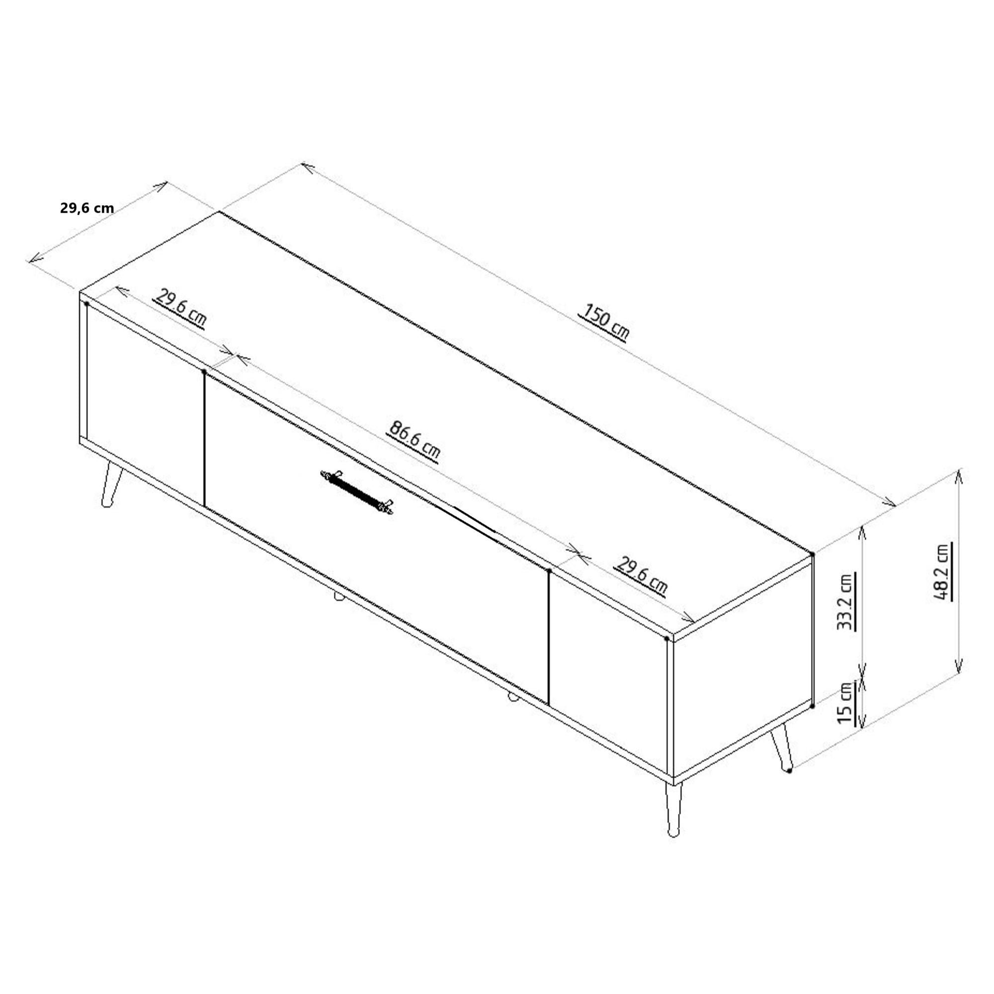 Móvel de TV – 150 cm x 48,2 cm x 29,6 cm – Branco e Prata – Painéis de partículas revestidos a melamina