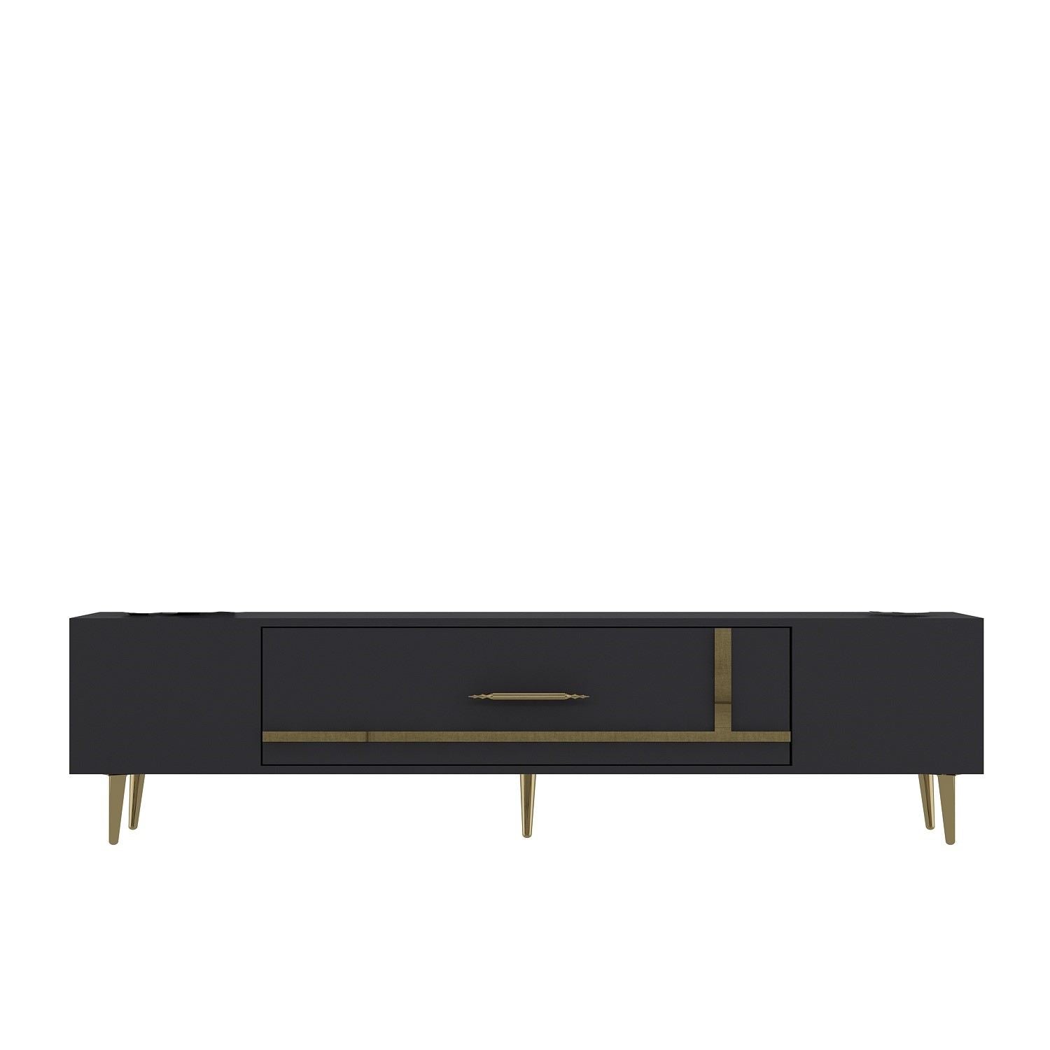 Móvel de TV – 150 cm x 48,2 cm x 29,6 cm – Antracite e Dourado – Painel de partículas