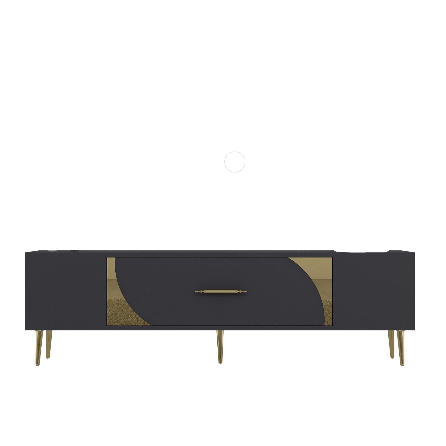 Móvel de TV – 150 cm x 48,2 cm x 29,6 cm – Antracite e Dourado – Painel de partículas com revestimento em melamina