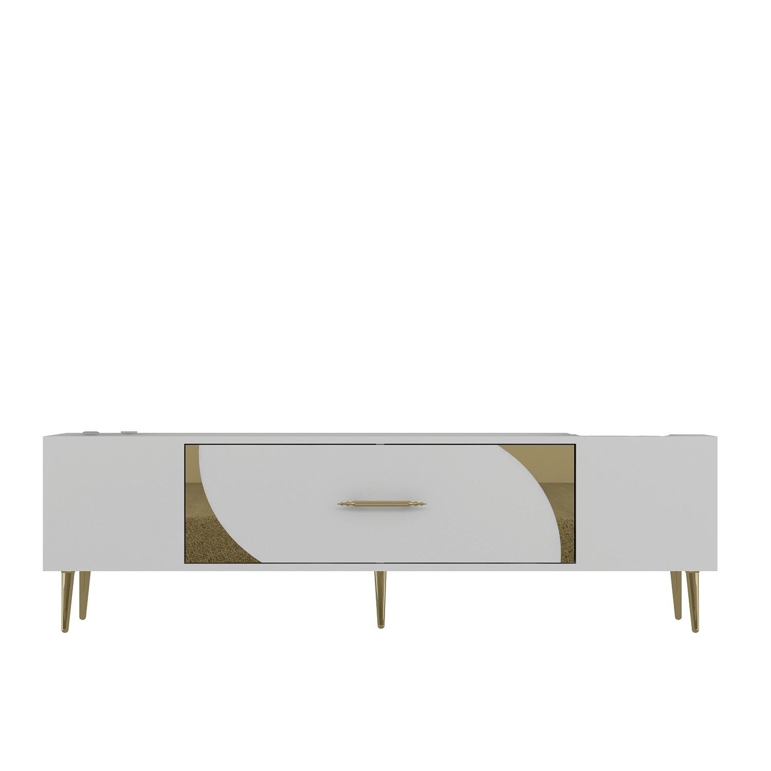 Móvel de TV – 150 cm x 48,2 cm x 29,6 cm – Branco e Dourado – Painel de partículas revestido a melamina