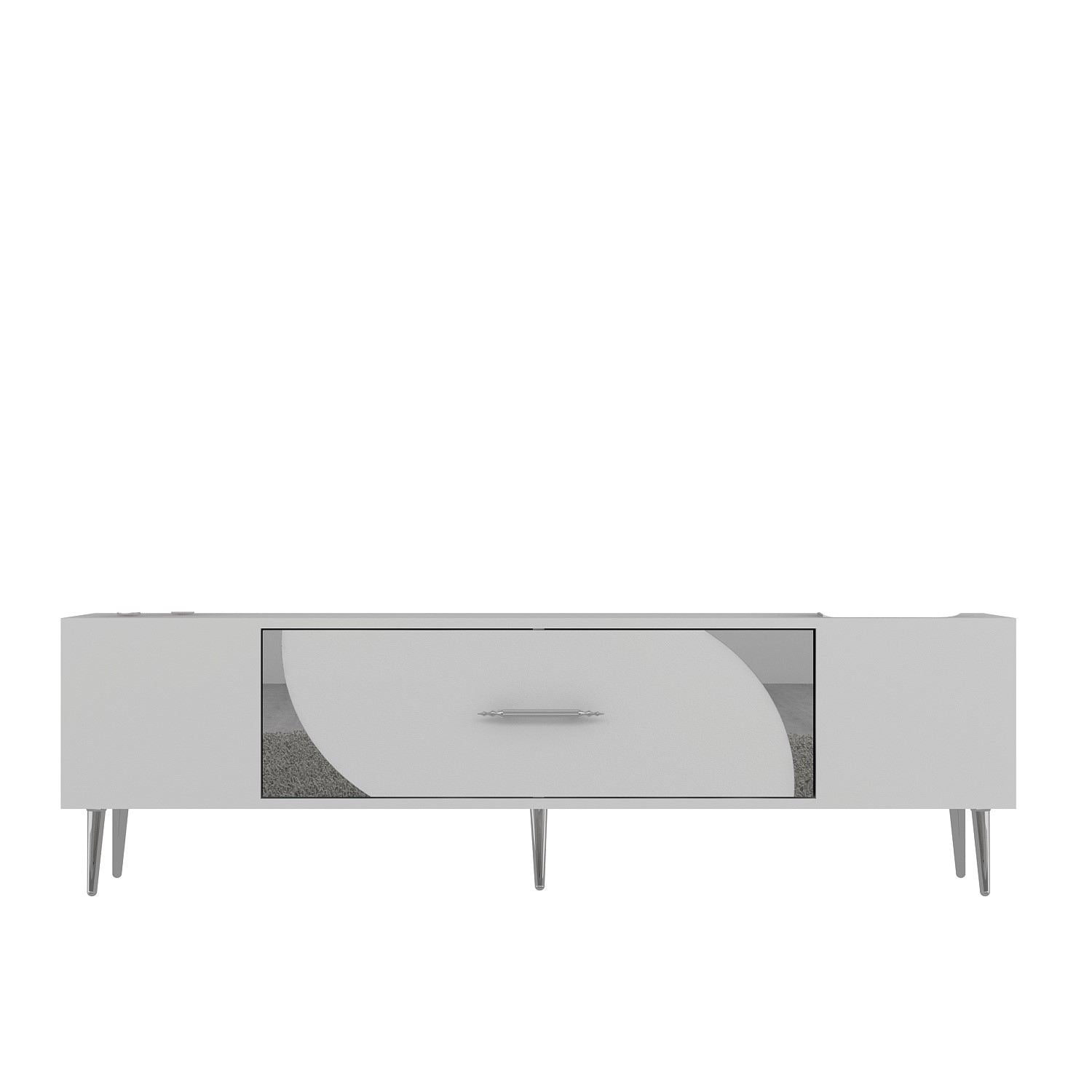 Móvel de TV – 150 cm x 48.2 cm x 29.6 cm – Branco e Prata – Painel de Partículas Revestido a Melamina