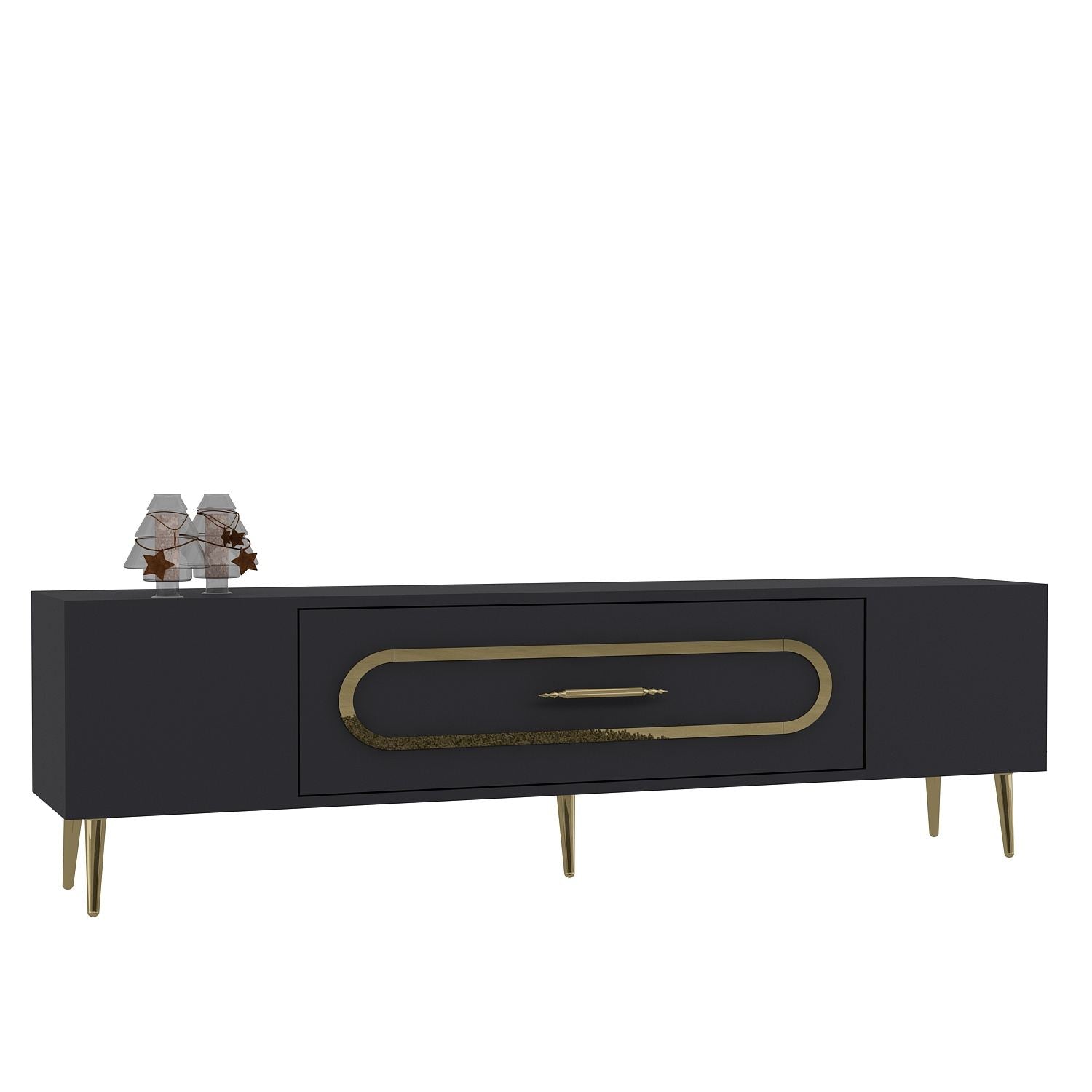 Móvel de TV – 150 cm x 48,2 cm x 29,6 cm – Antracite e Dourado – Painéis de partículas revestidos a melamina