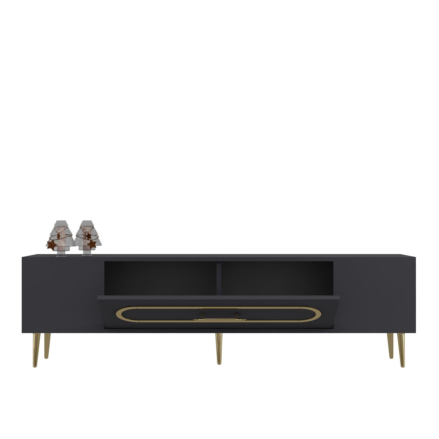 Móvel de TV – 150 cm x 48,2 cm x 29,6 cm – Antracite e Dourado – Painéis de partículas revestidos a melamina