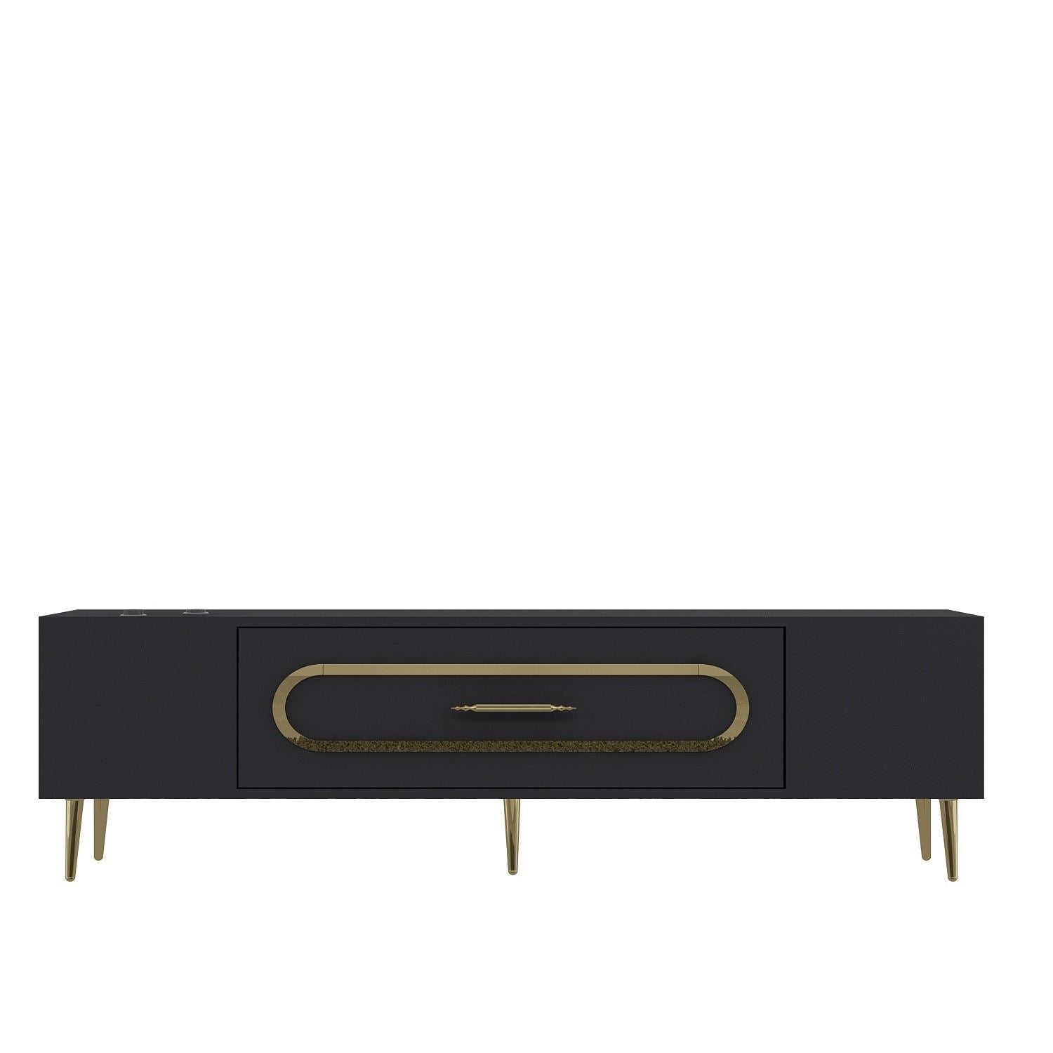 Móvel de TV – 150 cm x 48,2 cm x 29,6 cm – Antracite e Dourado – Painéis de partículas revestidos a melamina