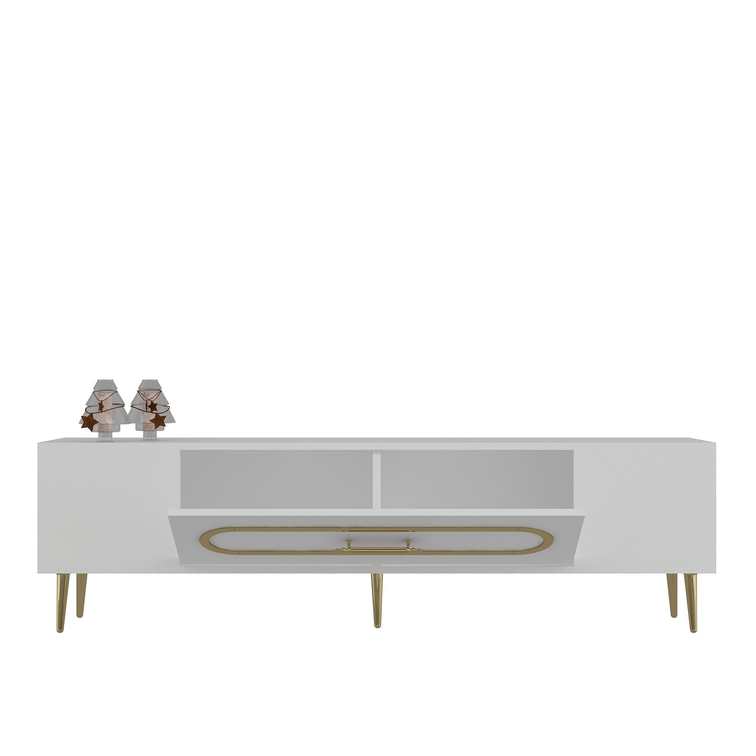 Móvel de TV – 150 cm x 48,2 cm x 29,6 cm – Branco e Dourado – Melamina