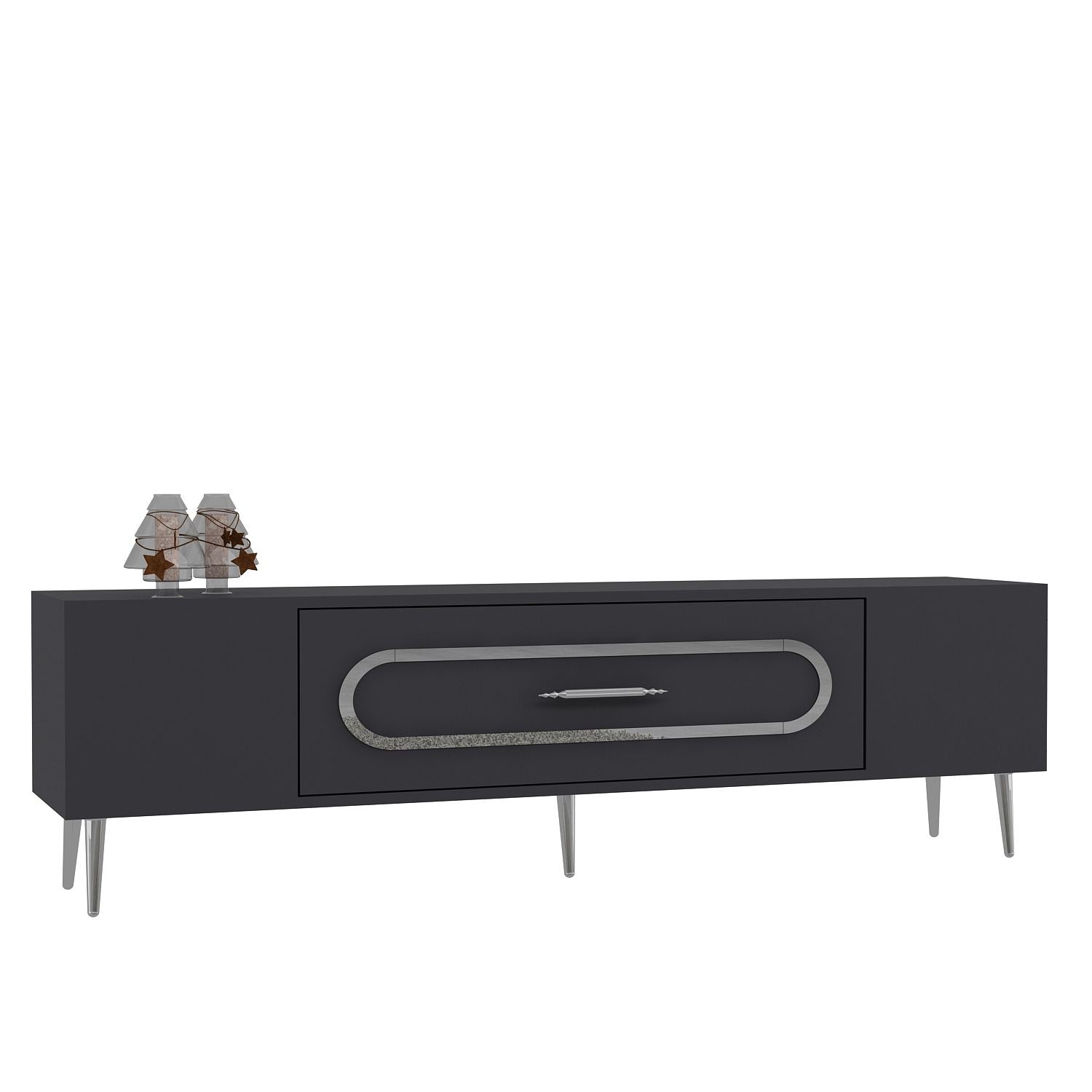 Móvel de TV – 150 cm x 48,2 cm x 29,6 cm – Antracite e Prata – 100% painel de partículas revestido a melamina