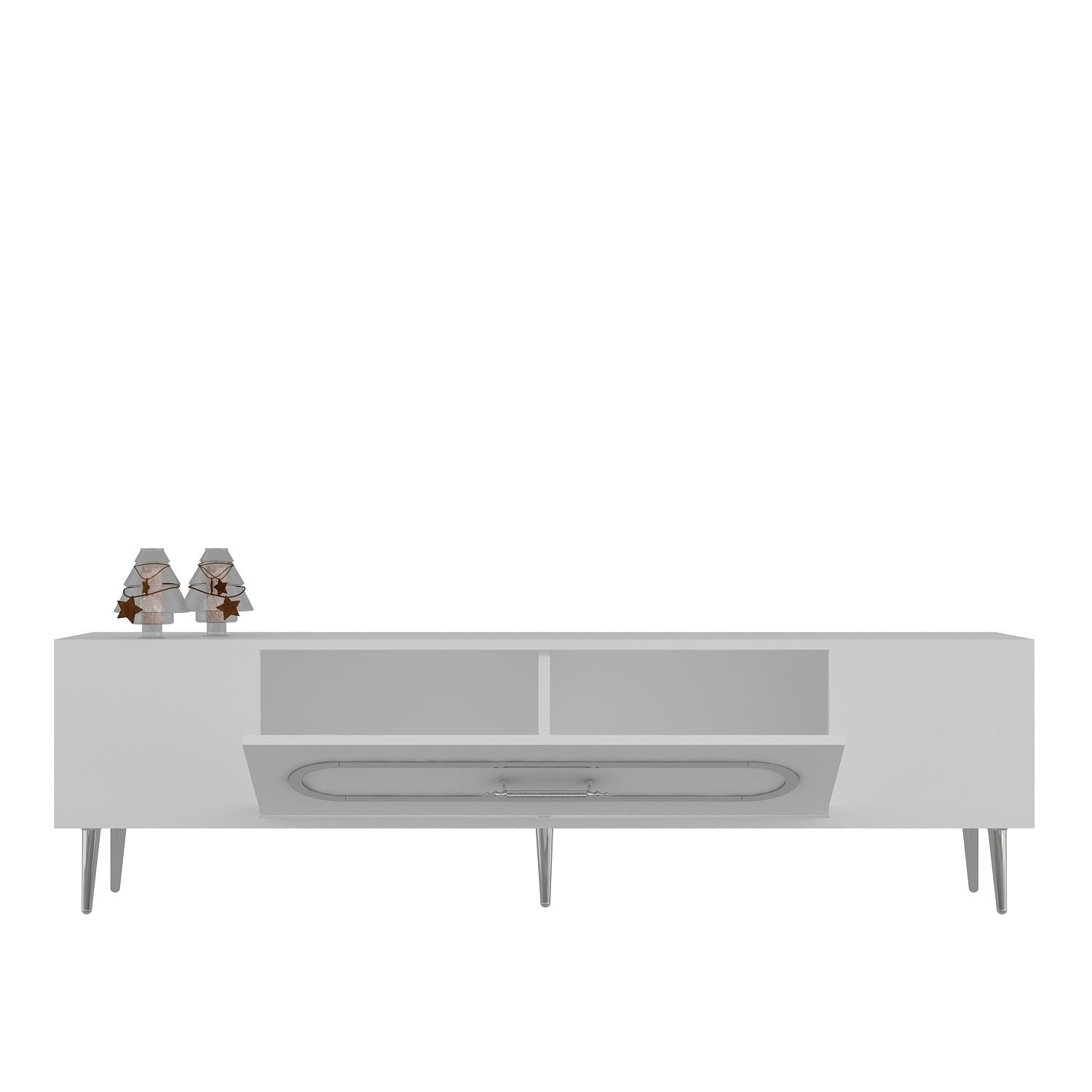 Móvel de TV – 150 cm x 48,2 cm x 29,6 cm – Branco e Prata – Painel de partículas revestido a melamina