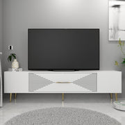 Móvel de TV – 150 cm x 48,2 cm x 29,6 cm – Branco e Dourado – Painel de partículas revestido a melamina