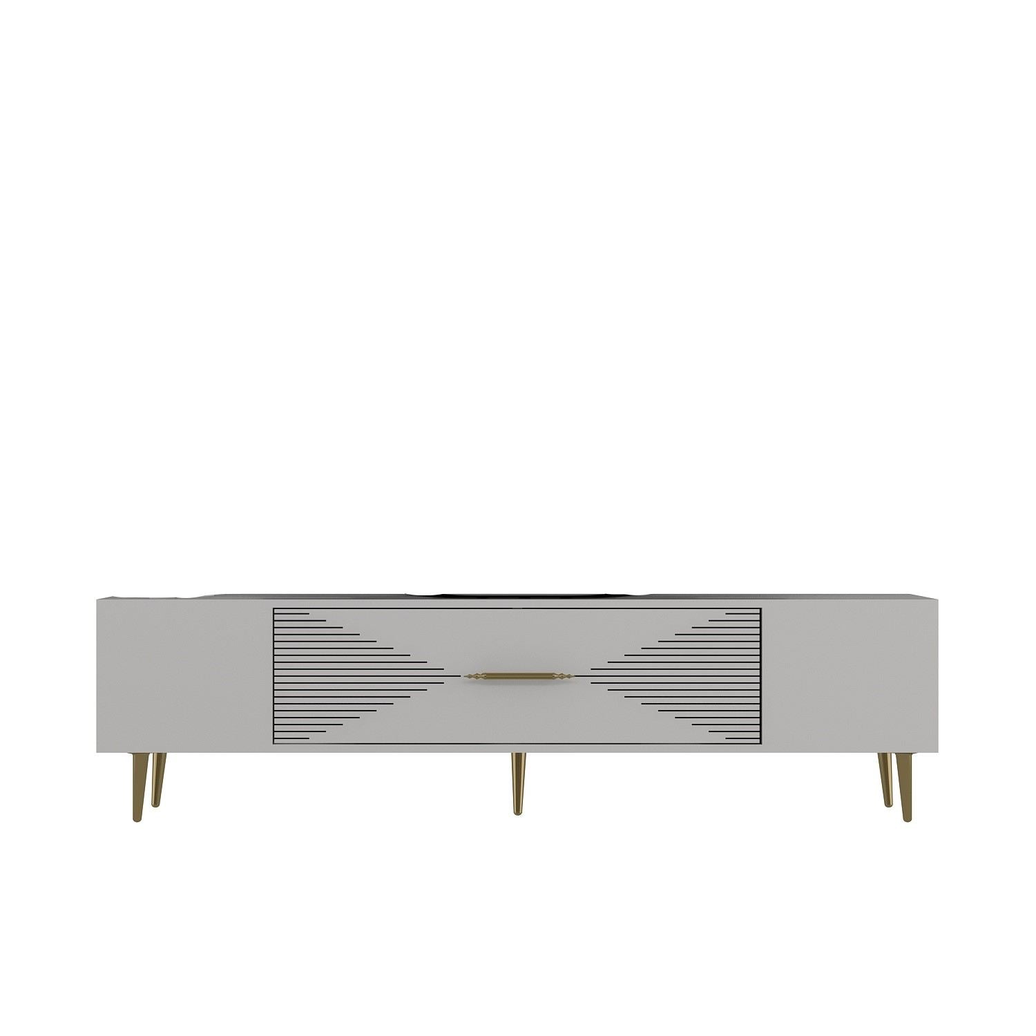 Móvel de TV – 150 cm x 48,2 cm x 29,6 cm – Branco e Dourado – Painel de partículas revestido a melamina
