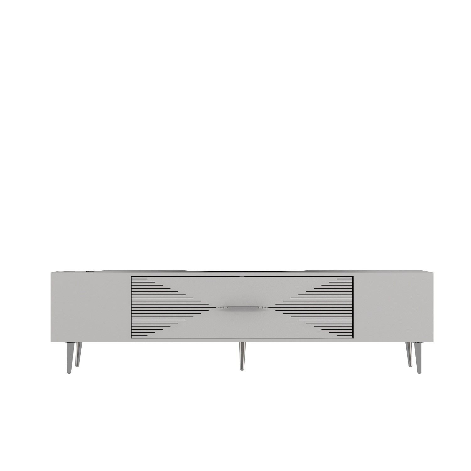 Móvel de TV – 150 cm x 48,2 cm x 29,6 cm – Branco e Prata – Painéis de partículas revestidos a melamina