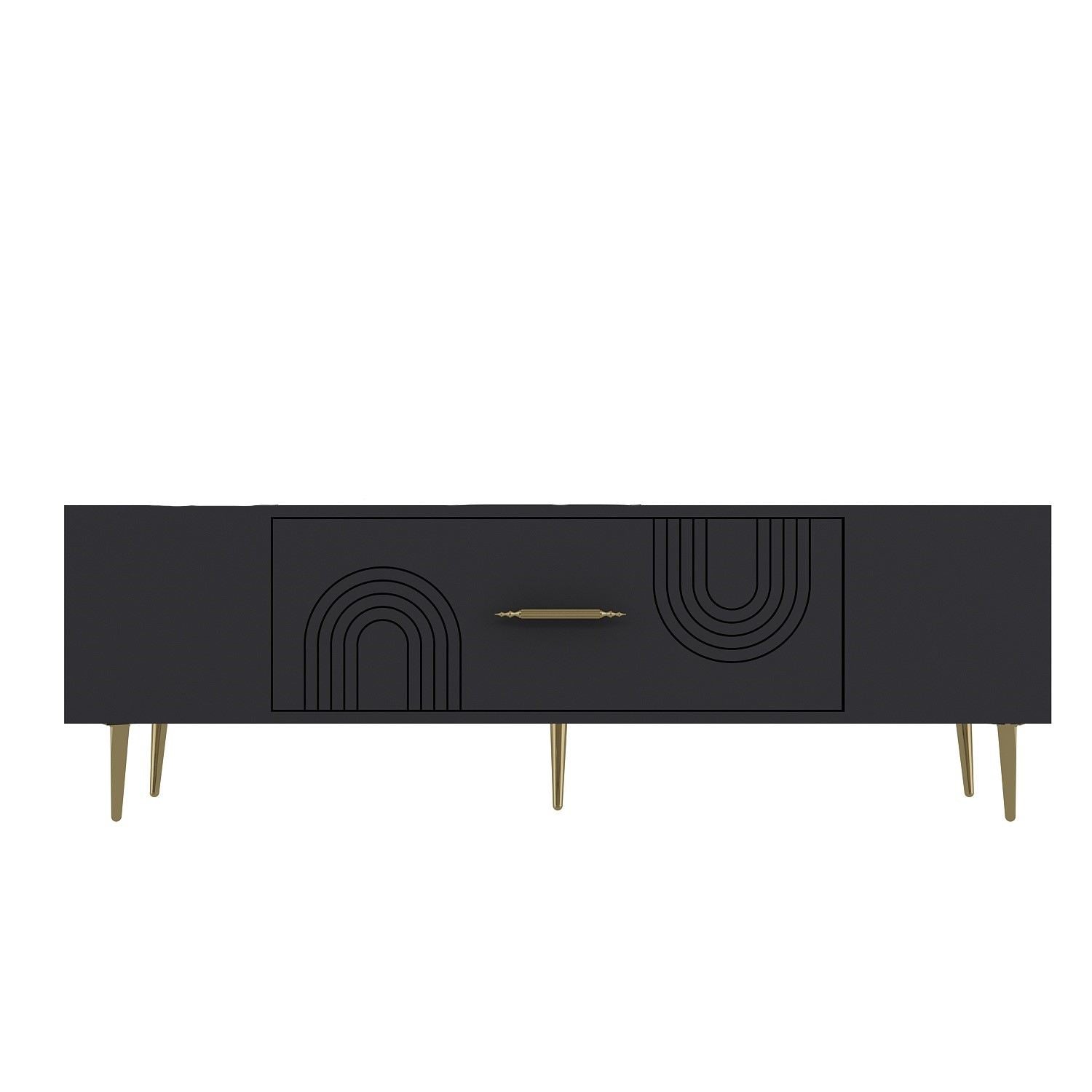 Móvel de TV – 150 cm x 48,2 cm x 29,6 cm – Antracite e Dourado – Painéis de partículas com revestimento em melamina