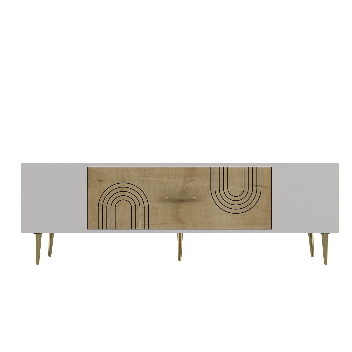 Móvel de TV – 150 cm x 48.2 cm x 29.6 cm – Carvalho Safira, Branco, Dourado – Painel de Partículas