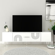 Móvel de TV – 150 cm x 48,2 cm x 29,6 cm – Branco e Prata – Painel de partículas revestido a melamina