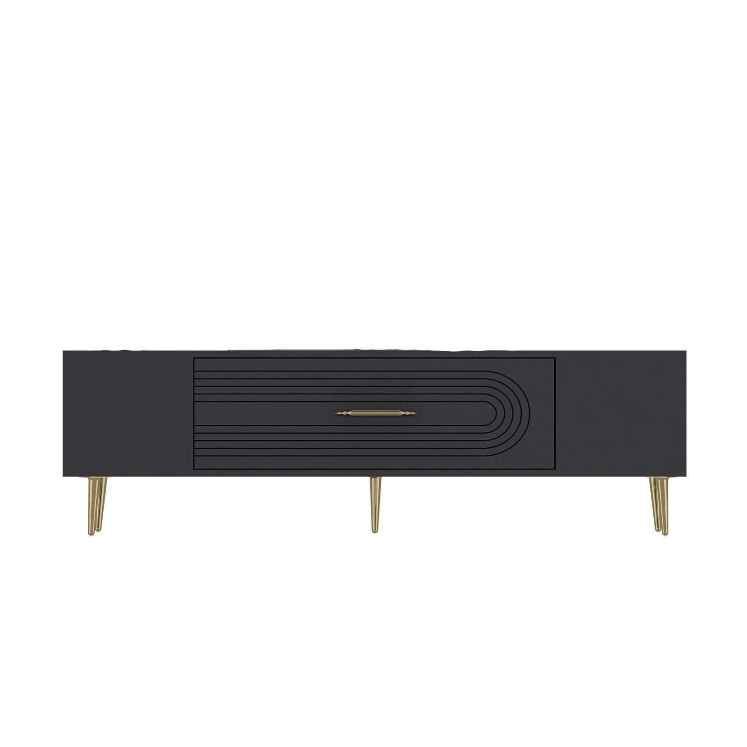 Móvel de TV – 150 cm x 48,2 cm x 29,6 cm – Antracite e Dourado – Painéis de partículas revestidos a melamina