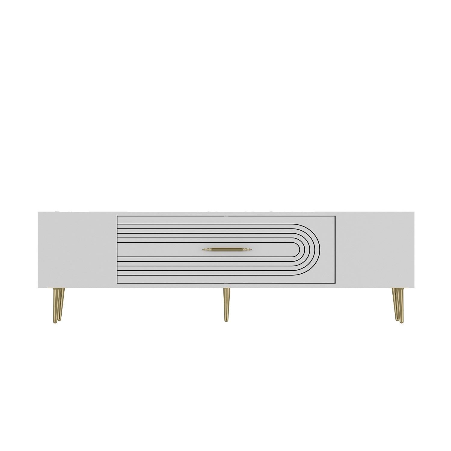 Móvel de TV – 150 cm – Branco e Dourado – Painéis de partículas revestidos a melamina