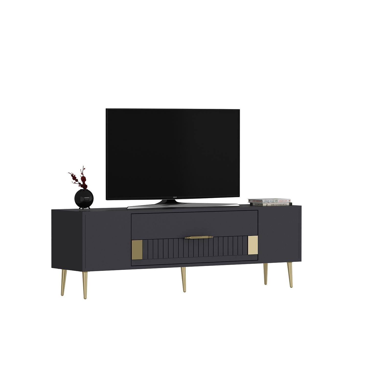 Móvel de TV – 150 cm x 48,2 cm x 29,6 cm – Antracite/Dourado – painel de partículas
