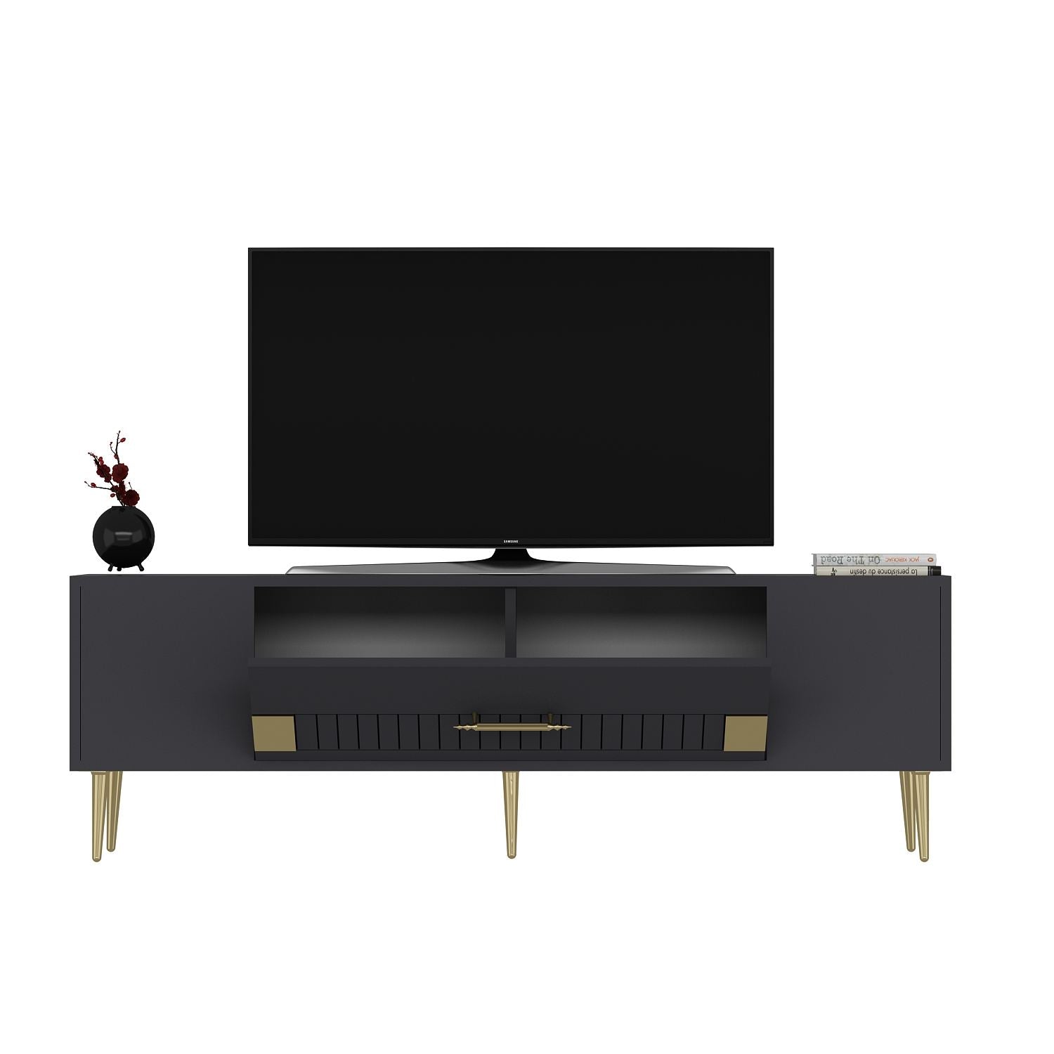 Móvel de TV – 150 cm x 48,2 cm x 29,6 cm – Antracite/Dourado – painel de partículas