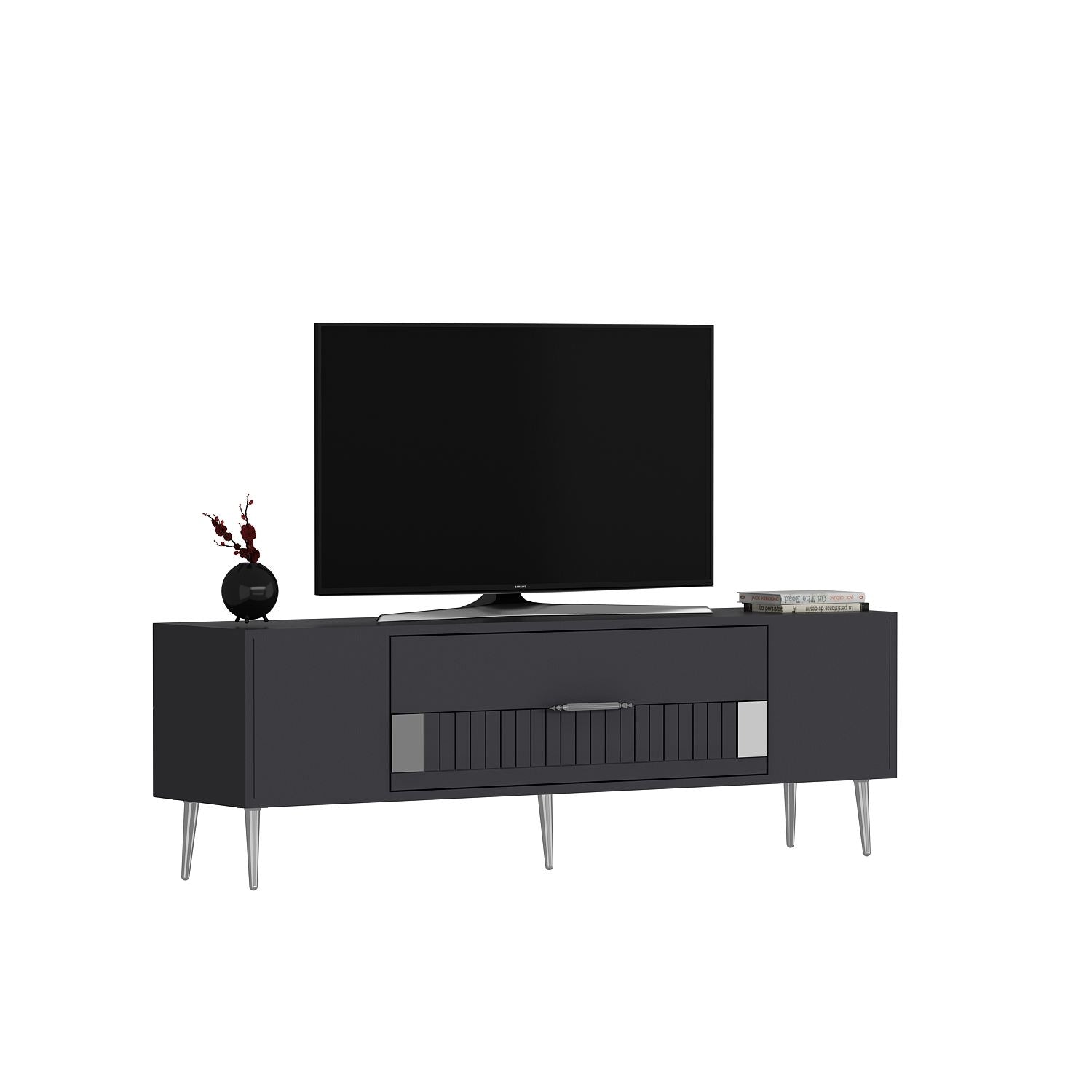 Móvel de TV – 150 cm x 48,2 cm x 29,6 cm – Antracite e Prata – painel de partículas revestido a melamina