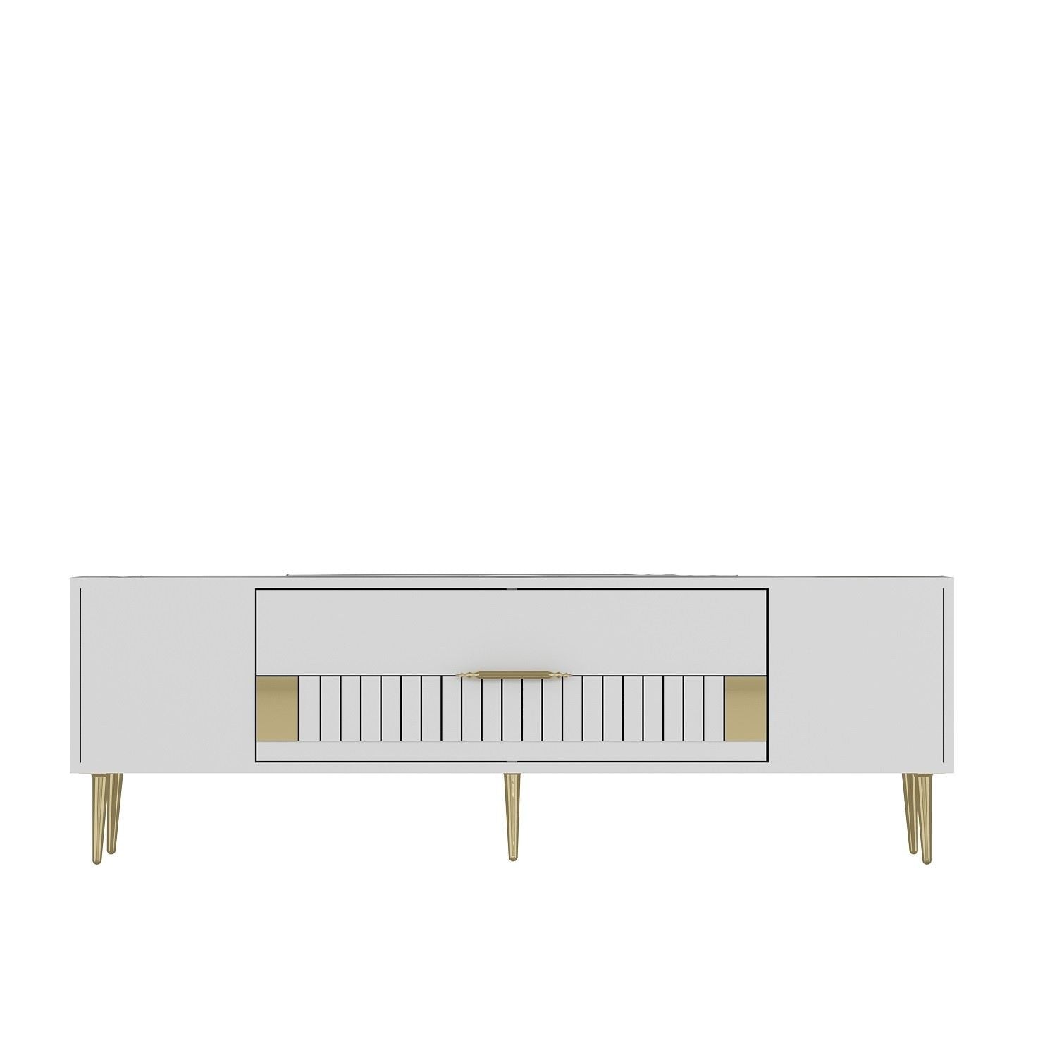 Móvel de TV – 150 cm x 48,2 cm x 29,6 cm – Branco e Dourado – Melamina