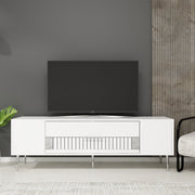 Móvel de TV – 150 cm x 48,2 cm x 29,6 cm – Branco e Prata – Painéis de partículas revestidos a melamina