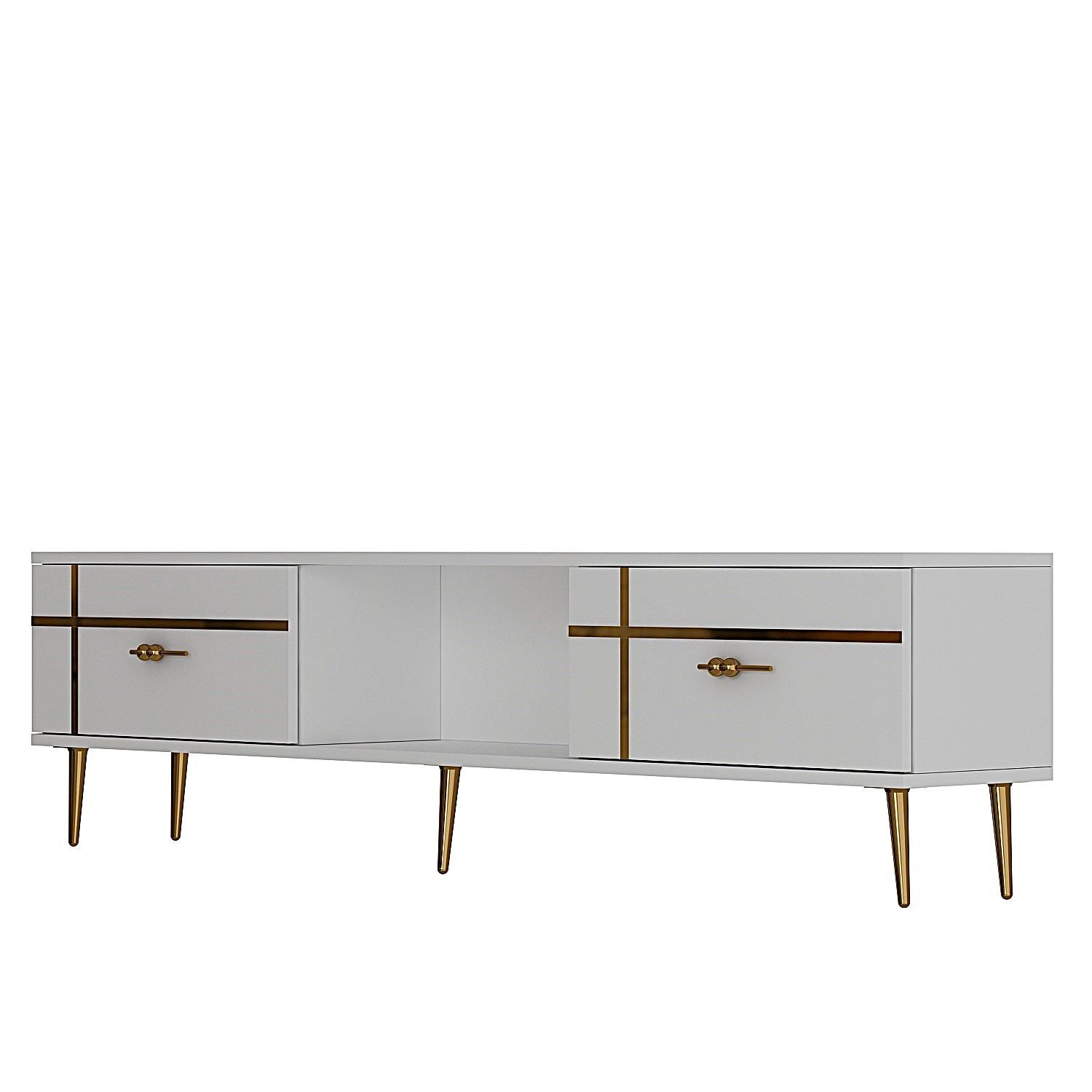 Móvel de TV – 150cm – Branco e Dourado – Aglomerado revestido de melamina