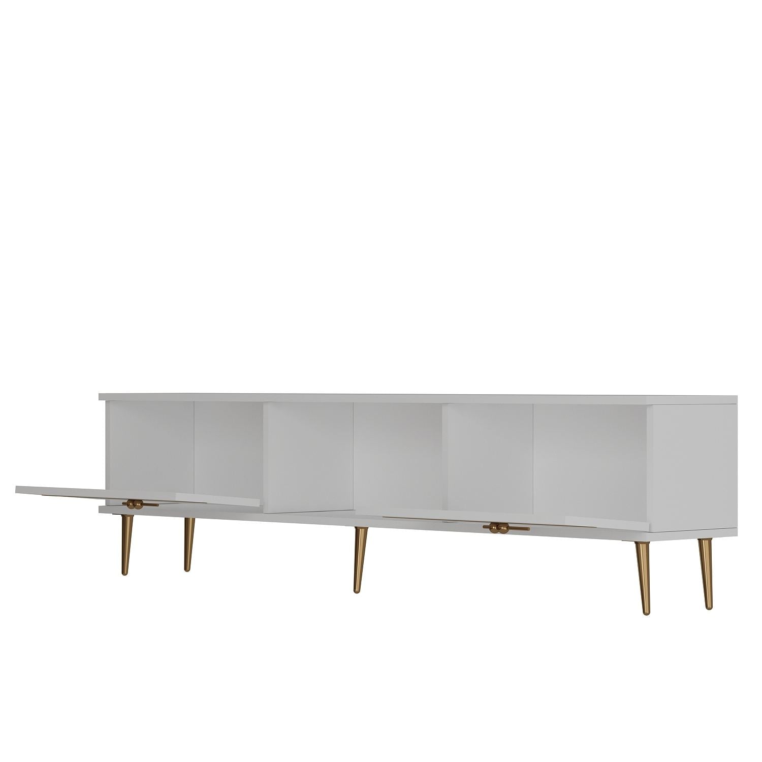 Móvel de TV – 150cm – Branco e Dourado – Aglomerado revestido de melamina