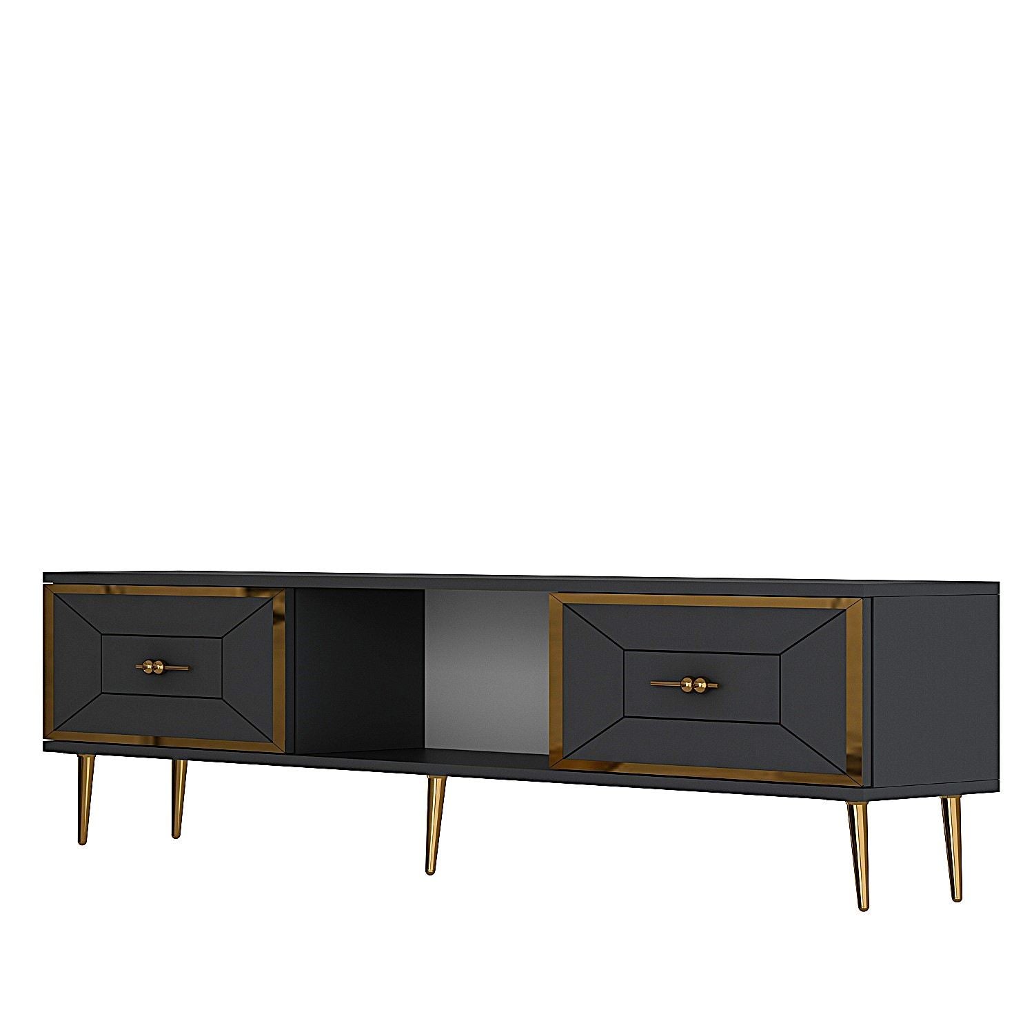 Móvel de TV – 150cm – Antracite e Ouro – MDF