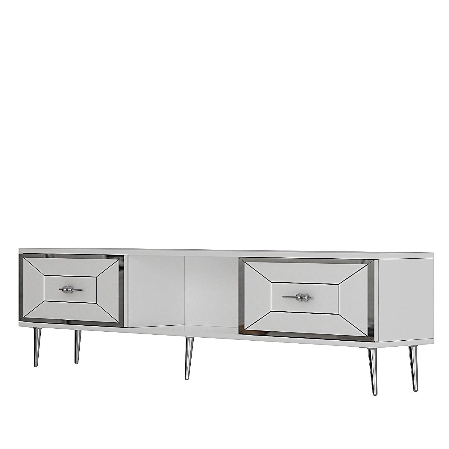 Móvel de TV – 150cm – Branco e Prata – Painel de partículas revestido de melamina