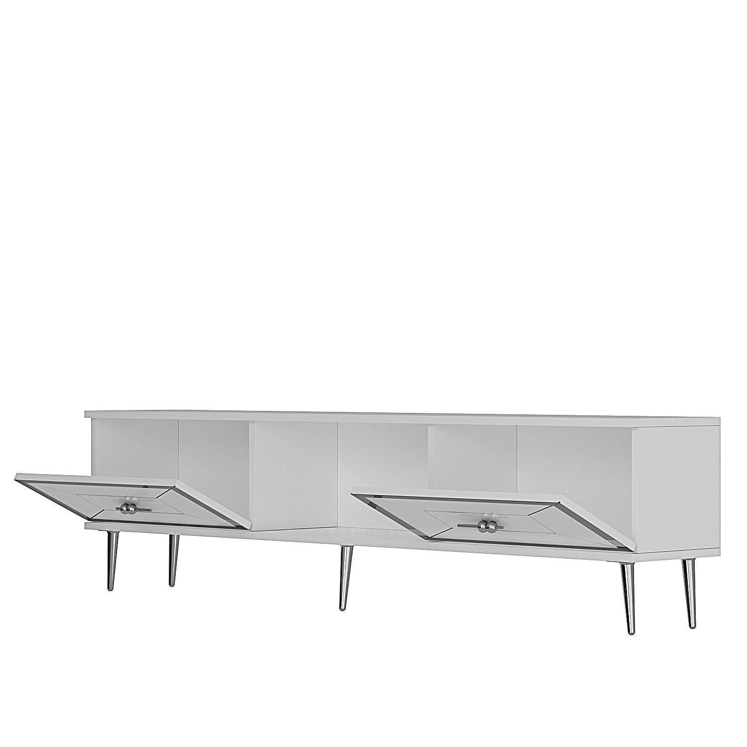 Móvel de TV – 150cm – Branco e Prata – Painel de partículas revestido de melamina