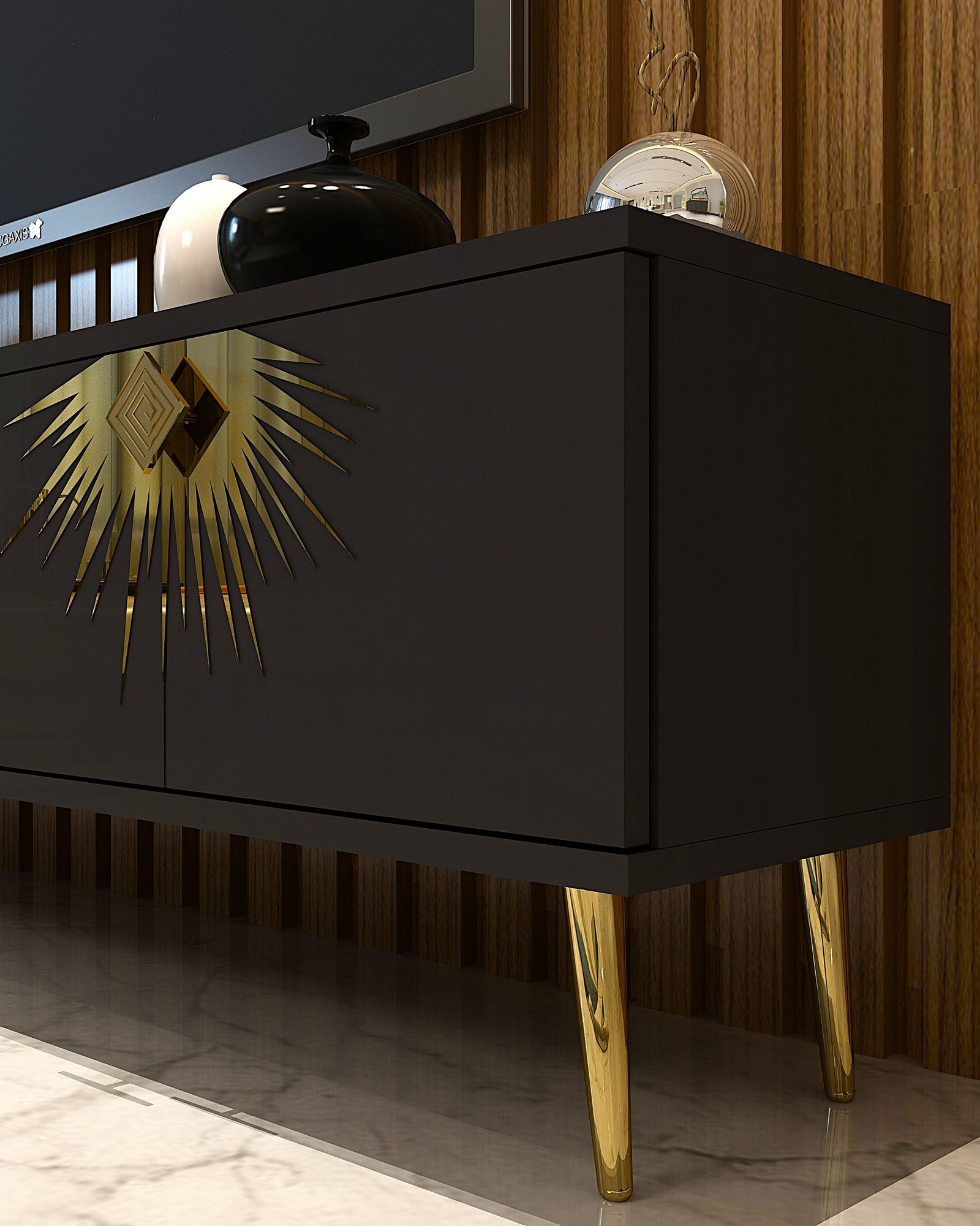 Móvel de TV – 150cm – Antracite e Ouro – MDF