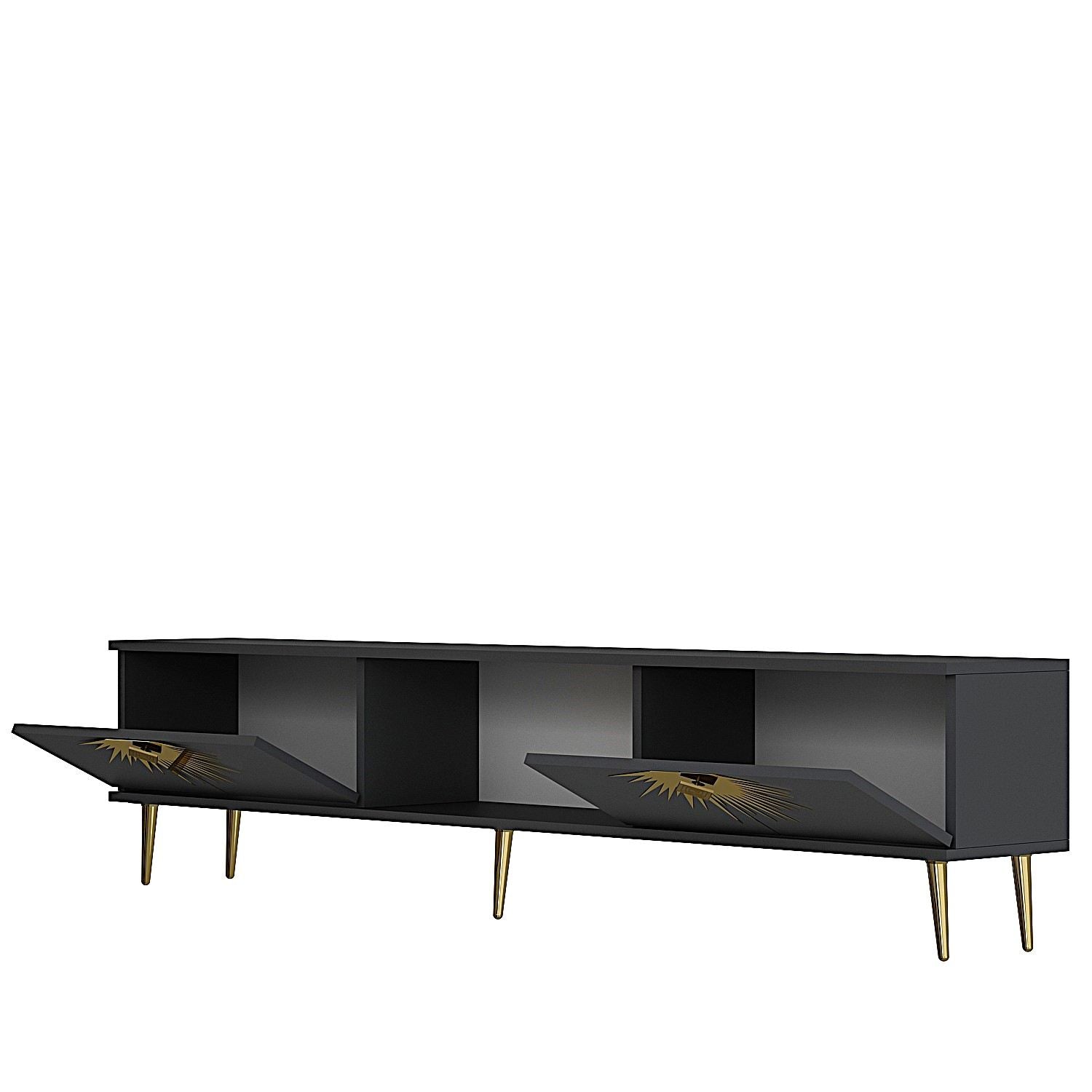 Móvel de TV – 150cm – Antracite e Ouro – MDF