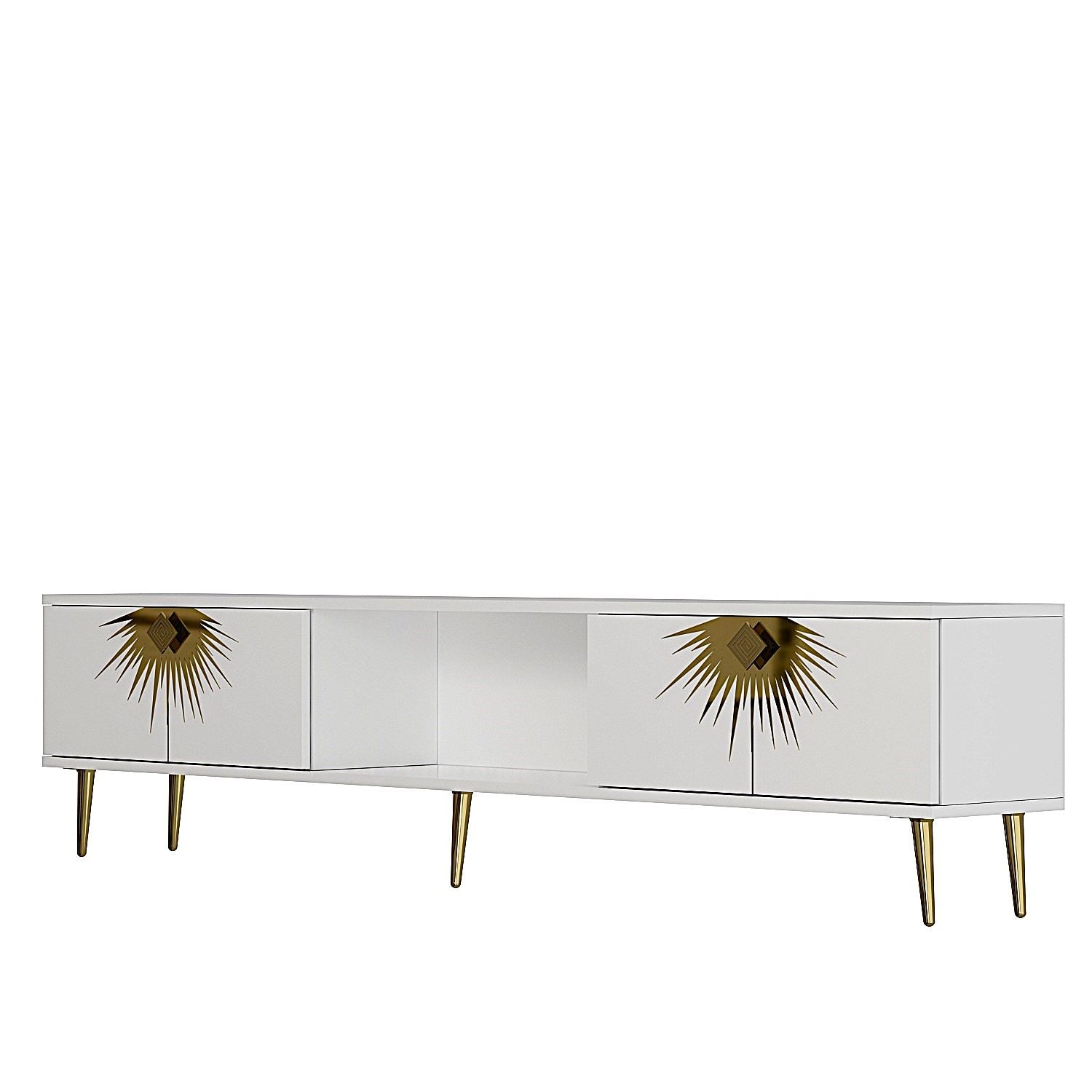 Móvel de TV – 150cm – Branco e Dourado – Aglomerado