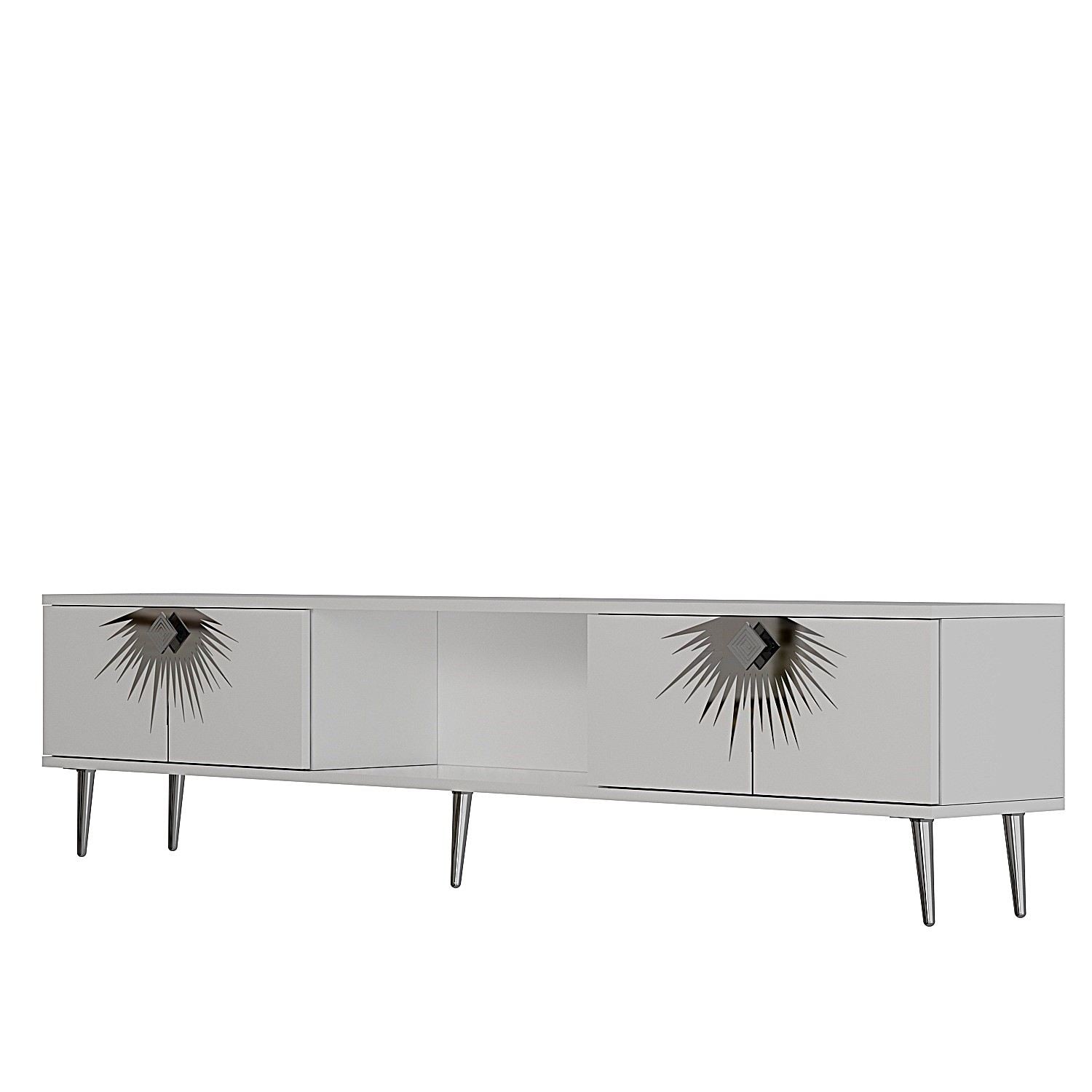 Móvel de TV – 150cm – Branco e Prata – Painel de partículas revestido de melamina
