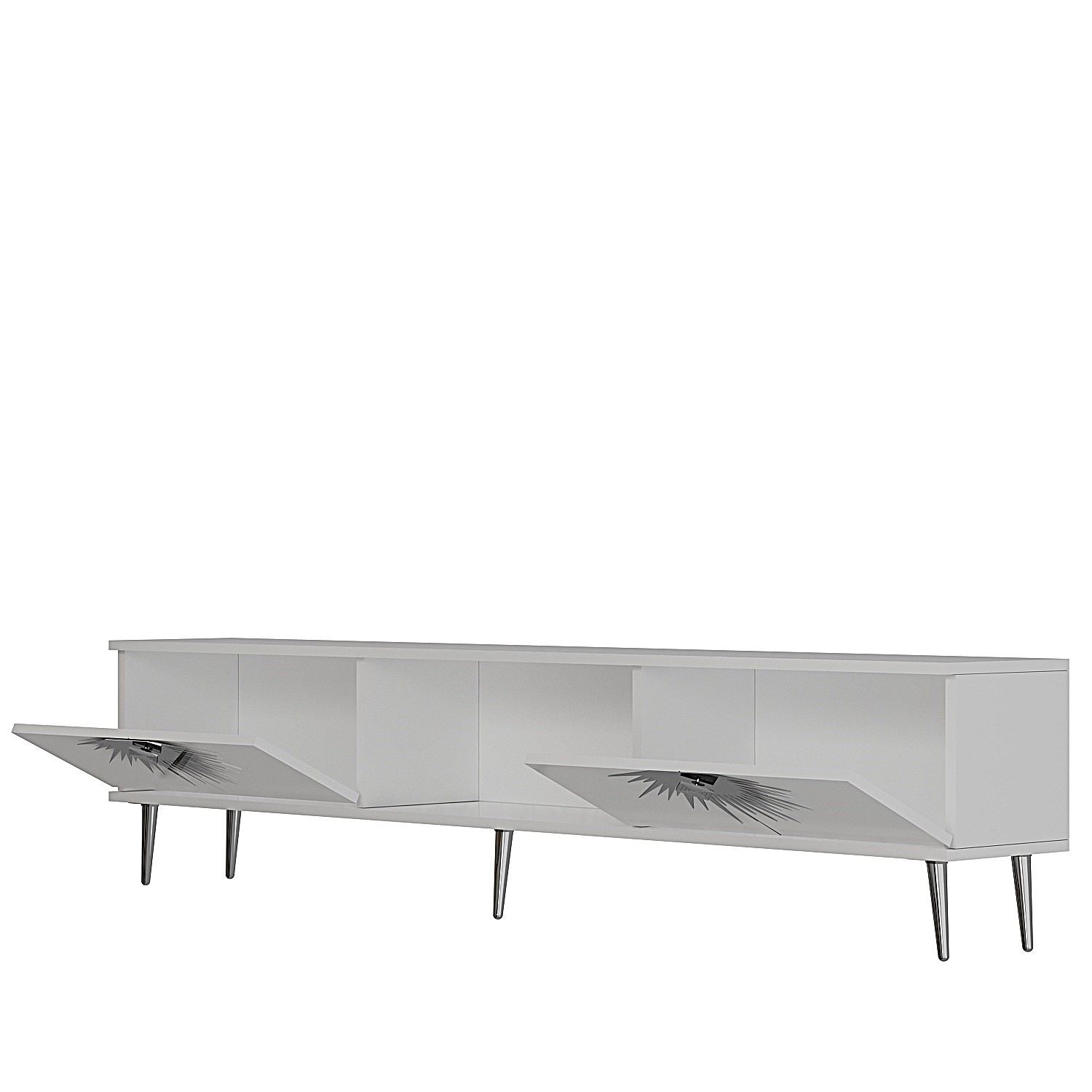 Móvel de TV – 150cm – Branco e Prata – Painel de partículas revestido de melamina