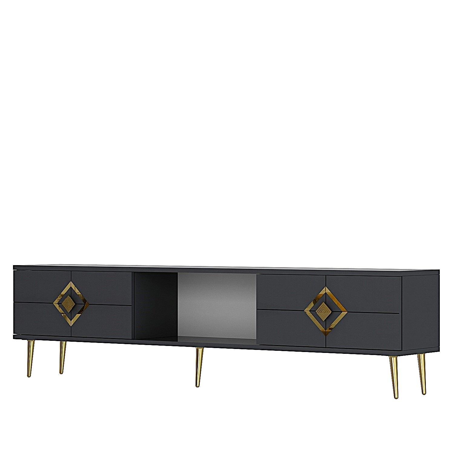 Móvel de TV – 150cm – Antracite e Ouro – MDF