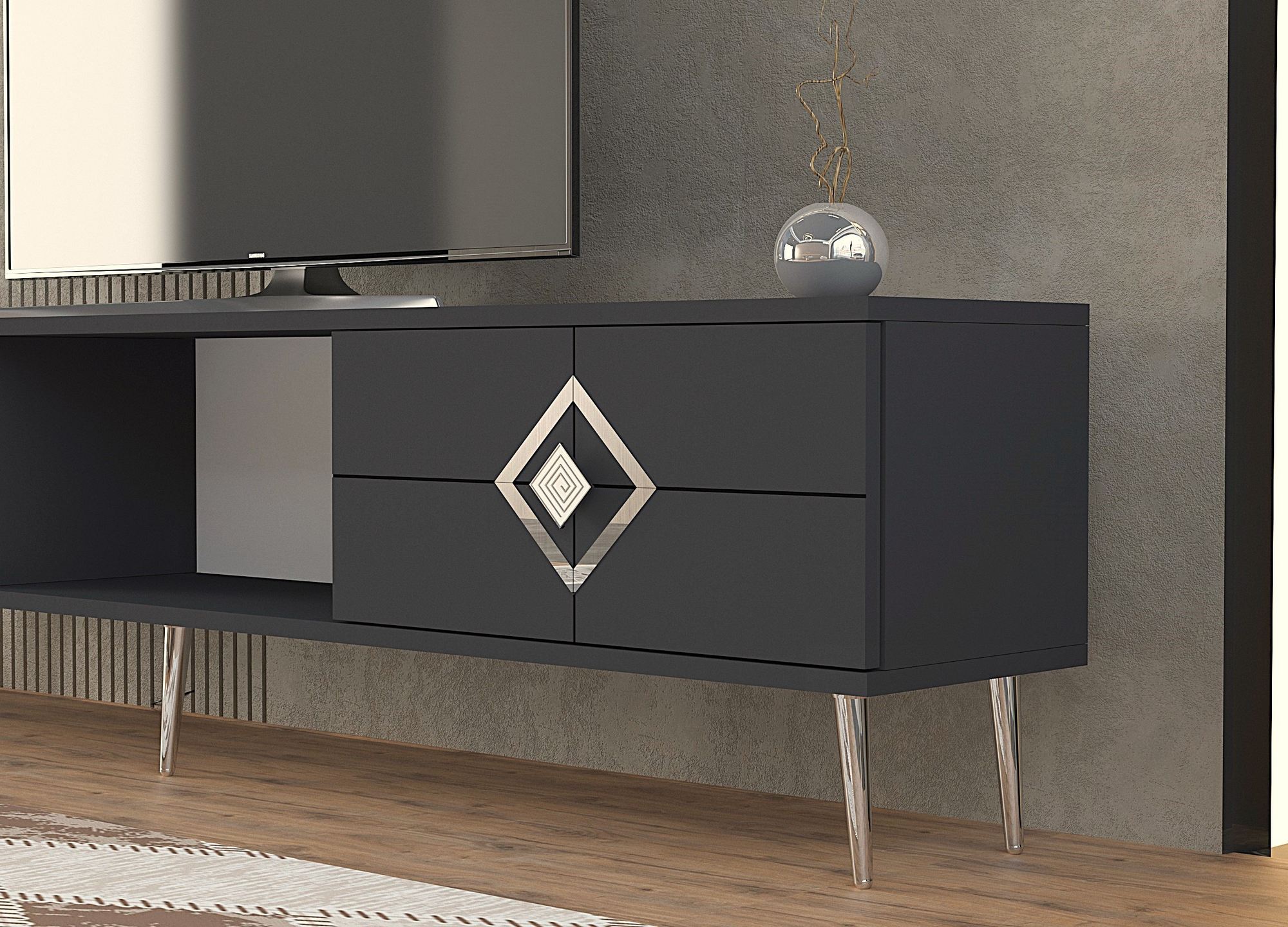 Móvel de TV – 150 cm x 40,6 cm x 29,6 cm – Antracite e Prata – Aglomerado