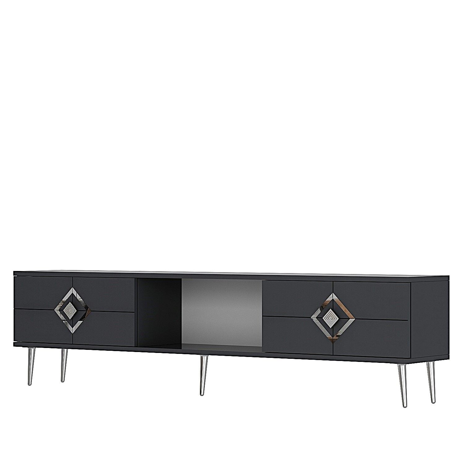 Móvel de TV – 150 cm x 40,6 cm x 29,6 cm – Antracite e Prata – Aglomerado
