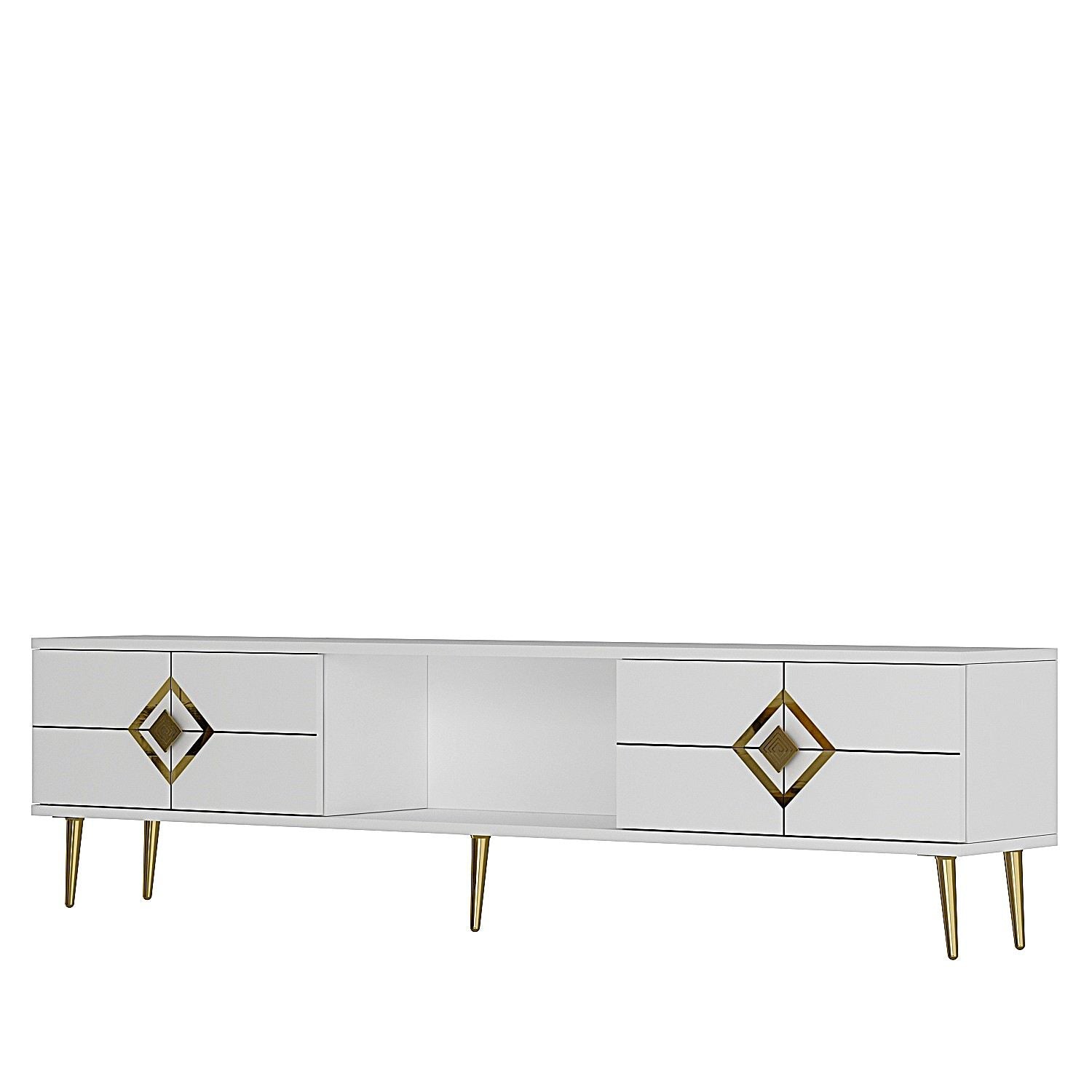 Móvel de TV – 150cm – Branco e Dourado – Aglomerado de melamina