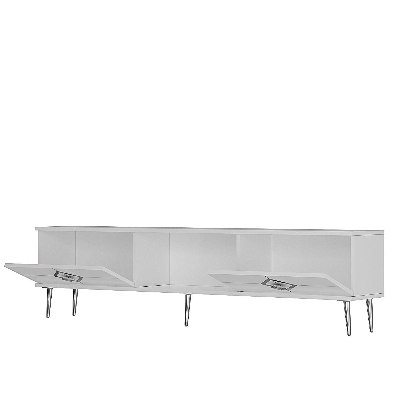Móvel de TV – 150cm x 40.6cm x 29.6cm – Branco e Prata – Painel de partículas