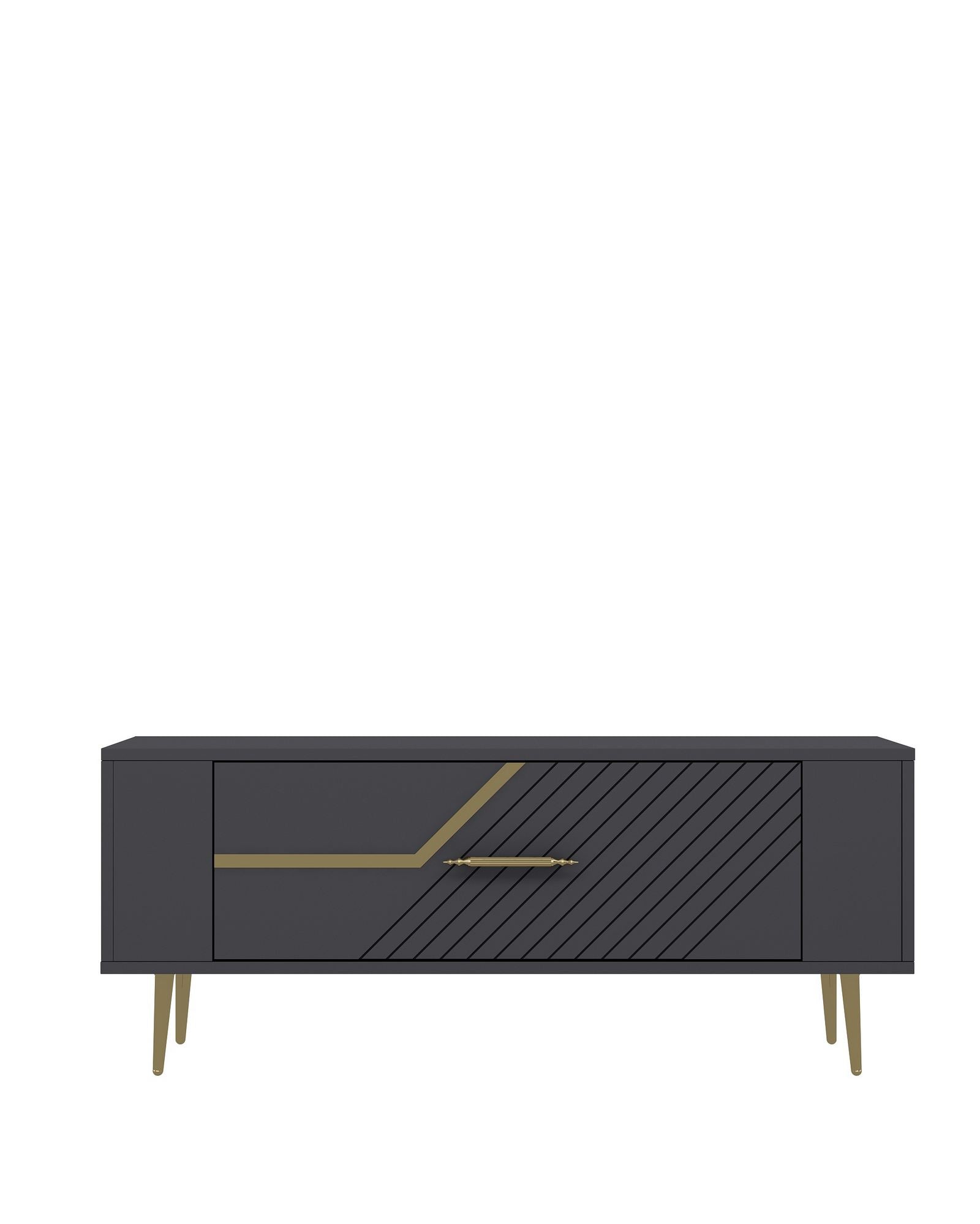 Móvel de TV – 120cm – Antracite e Dourado – MDF