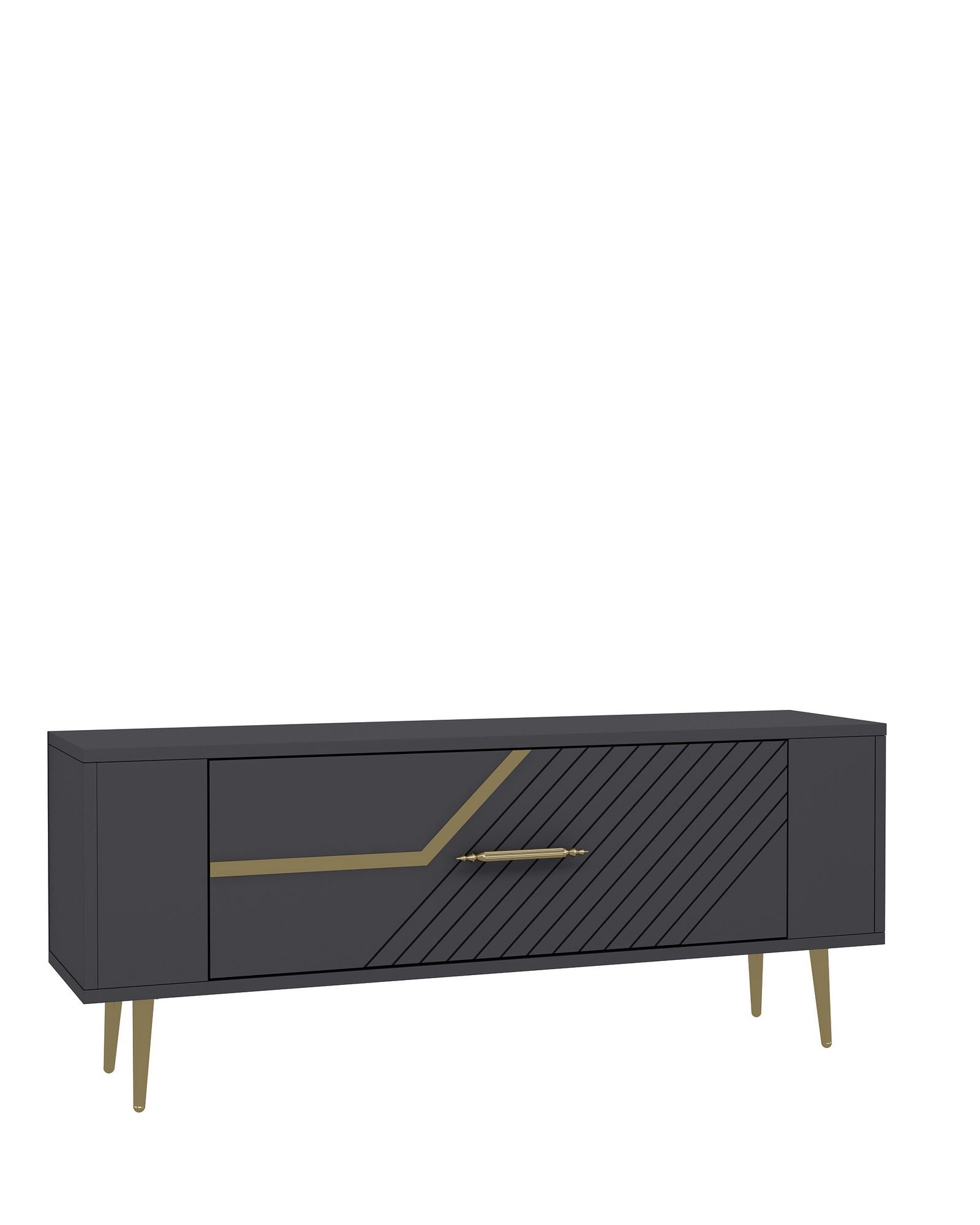 Móvel de TV – 120cm – Antracite e Dourado – MDF