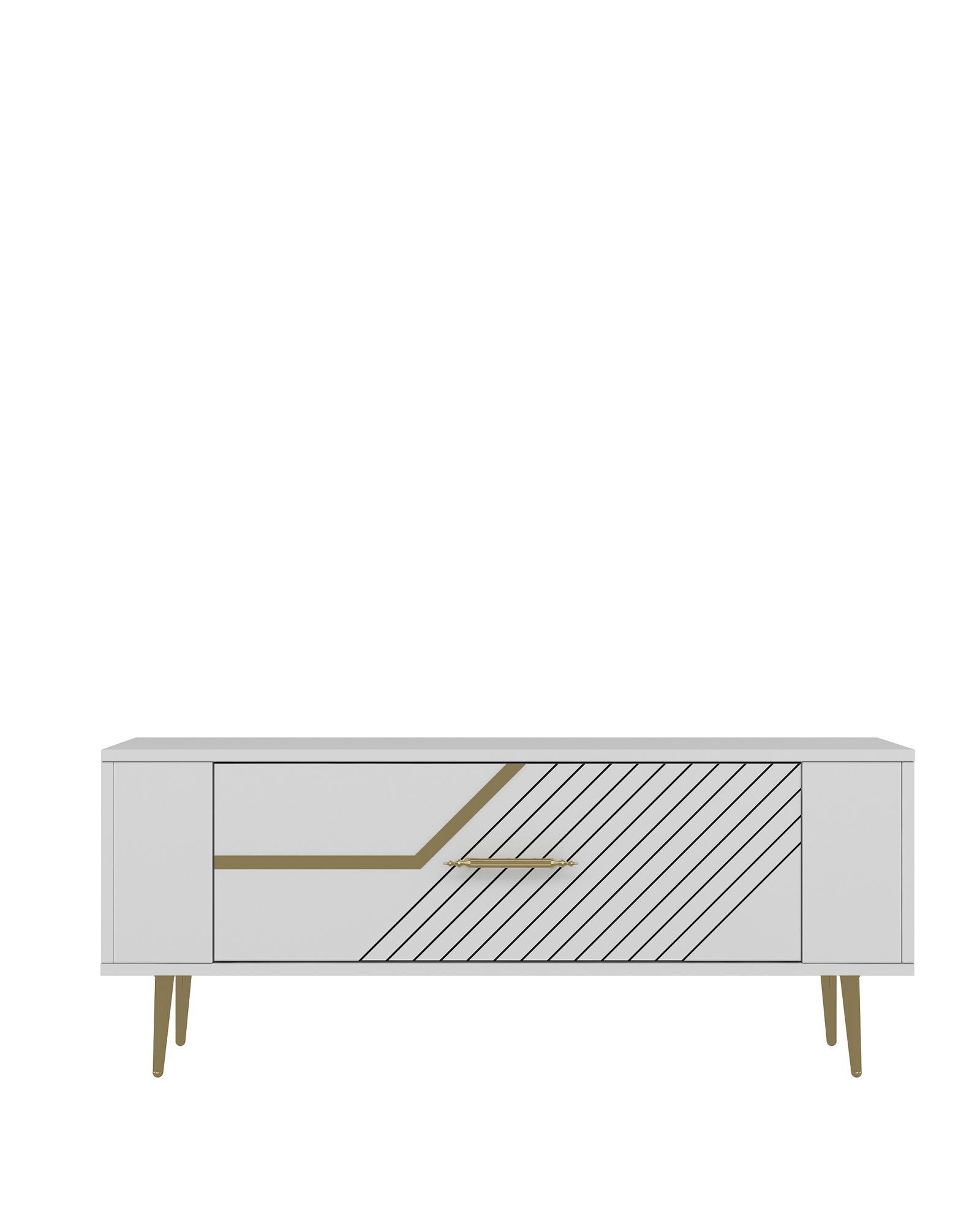 Móvel de TV – 120 cm x 48,2 cm x 26,4 cm – Branco e Dourado – MDF